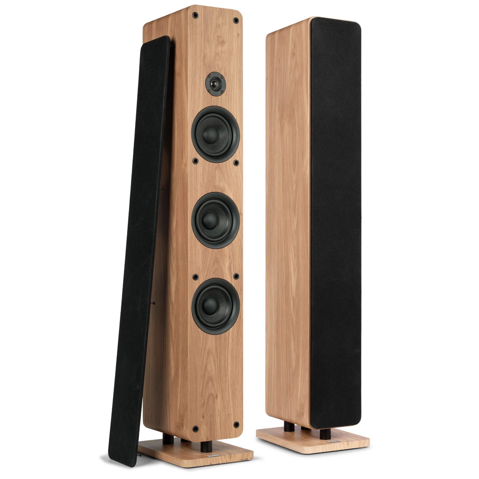 Audizio ARCO passiver HiFi-Lautsprecher Set – HiFi-Standlautsprecher 3x 4" Woofer – 320W – Holzoptik