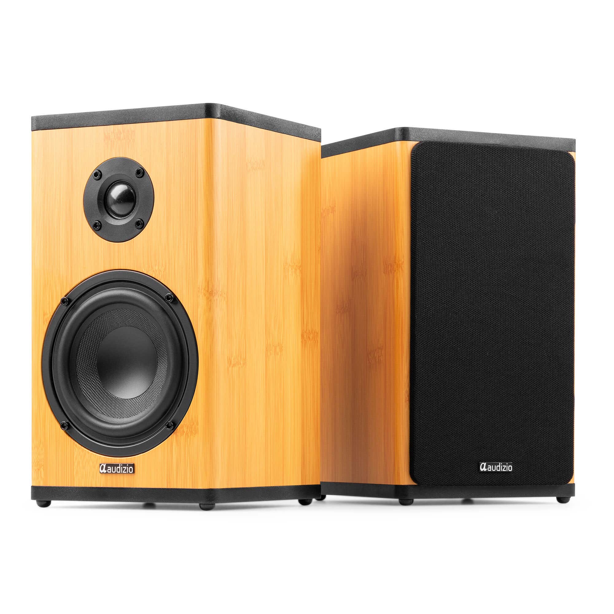 Audizio BS20 Regallautsprecher – Kabellose HiFi-Boxen mit Akku – Bambus