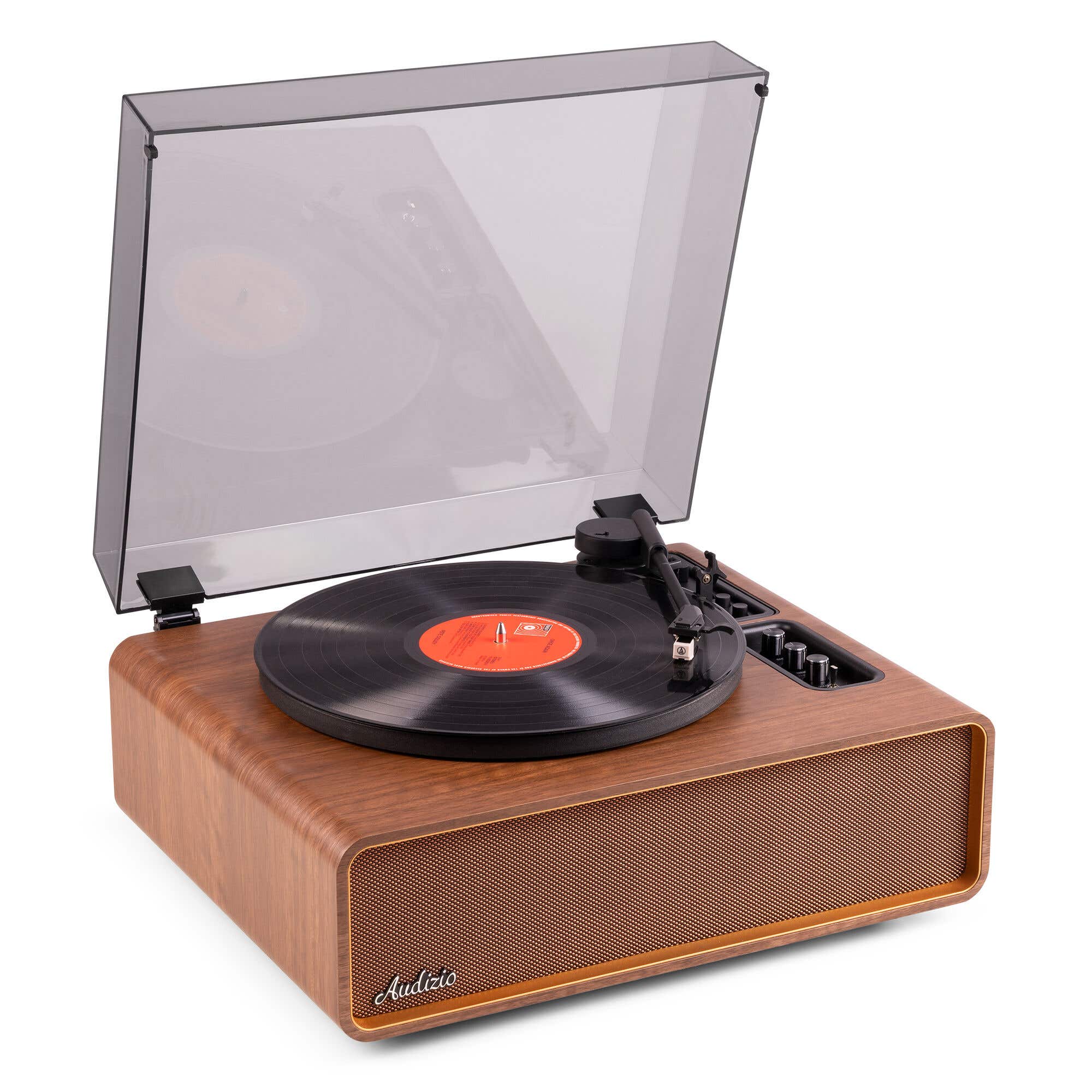 Audizio Laredo Premium Plattenspieler - Plattenspieler mit Lautsprecher - BT In/Out - Braun