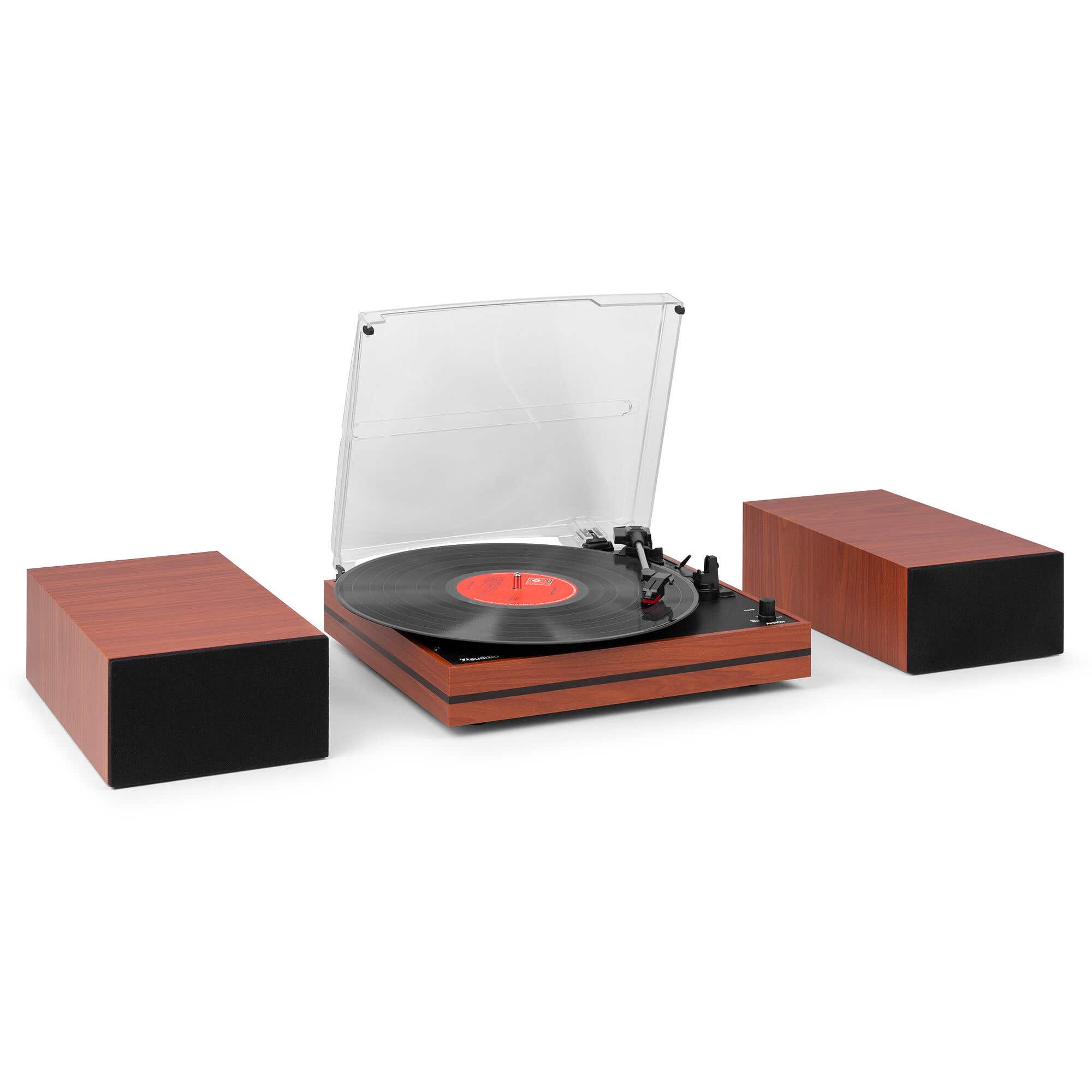 B-Ware - Audizio Akron Plattenspieler - Plattenspieler mit Lautsprechern - Bluetooth & AUX - Kirschholz