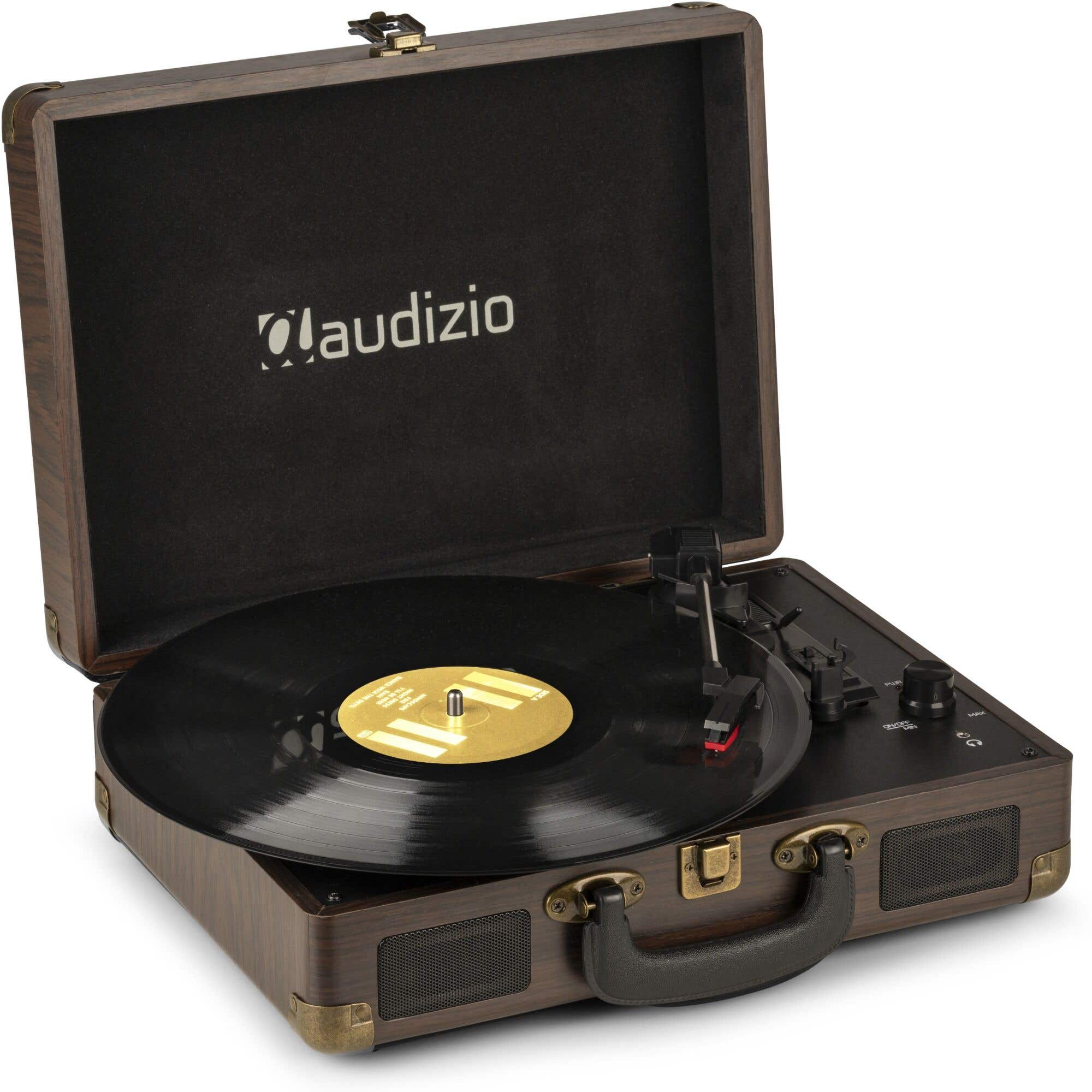 Audizio RP114W - Retro Plattenspieler mit Lautsprechern in Holzoptik Case 