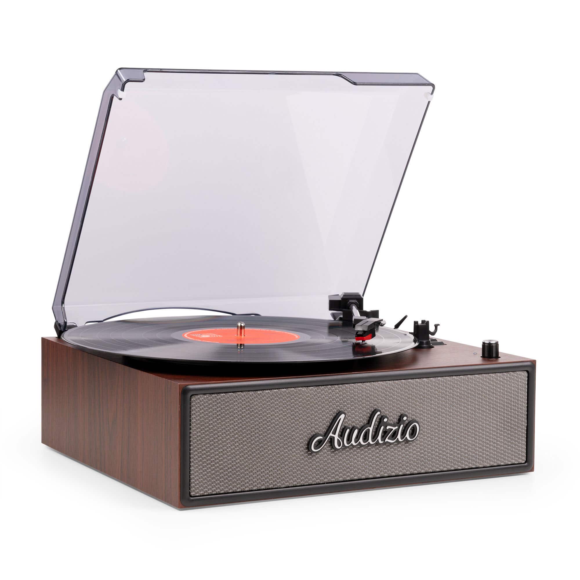Audizio Reno Retro Plattenspieler mit Bluetooth In & integrierten Lautsprechern – Holzoptik