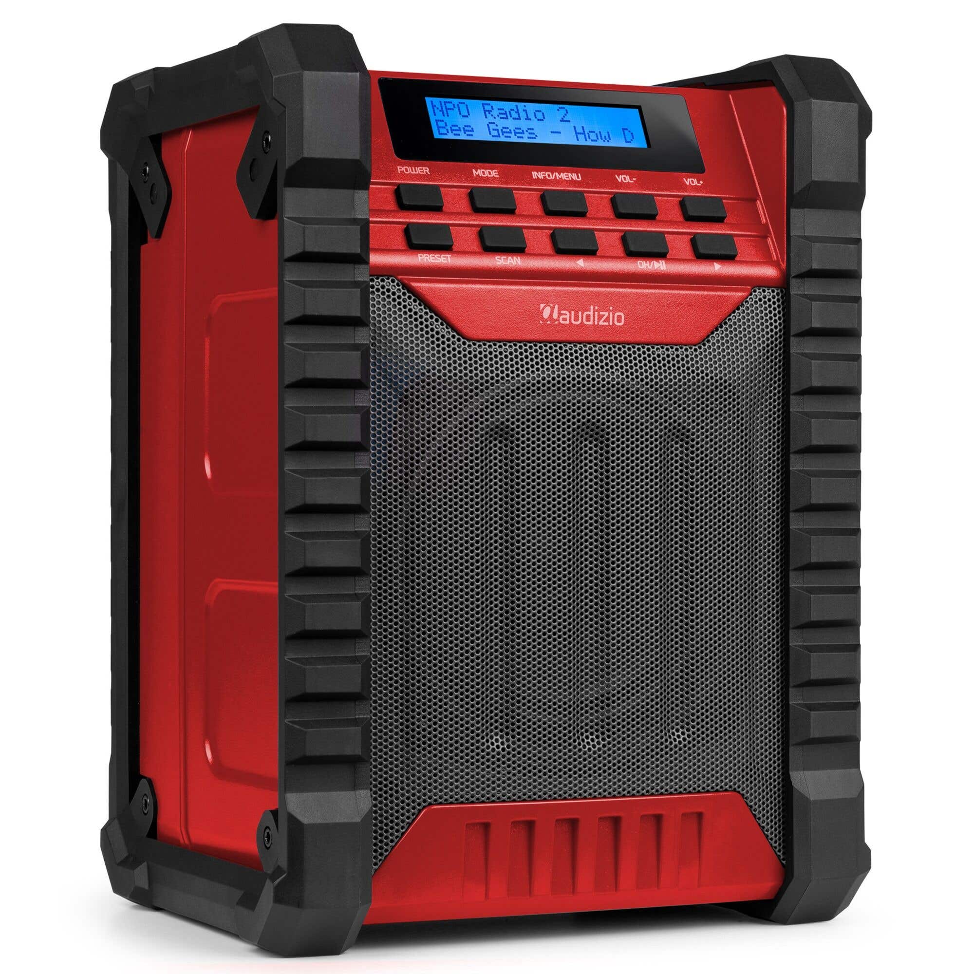 B-Ware - Audizio Jobsite Baustellenradio - Werkstattradio - DAB Radio mit Akku, BT, FM, IP54 & 100 W - Rot