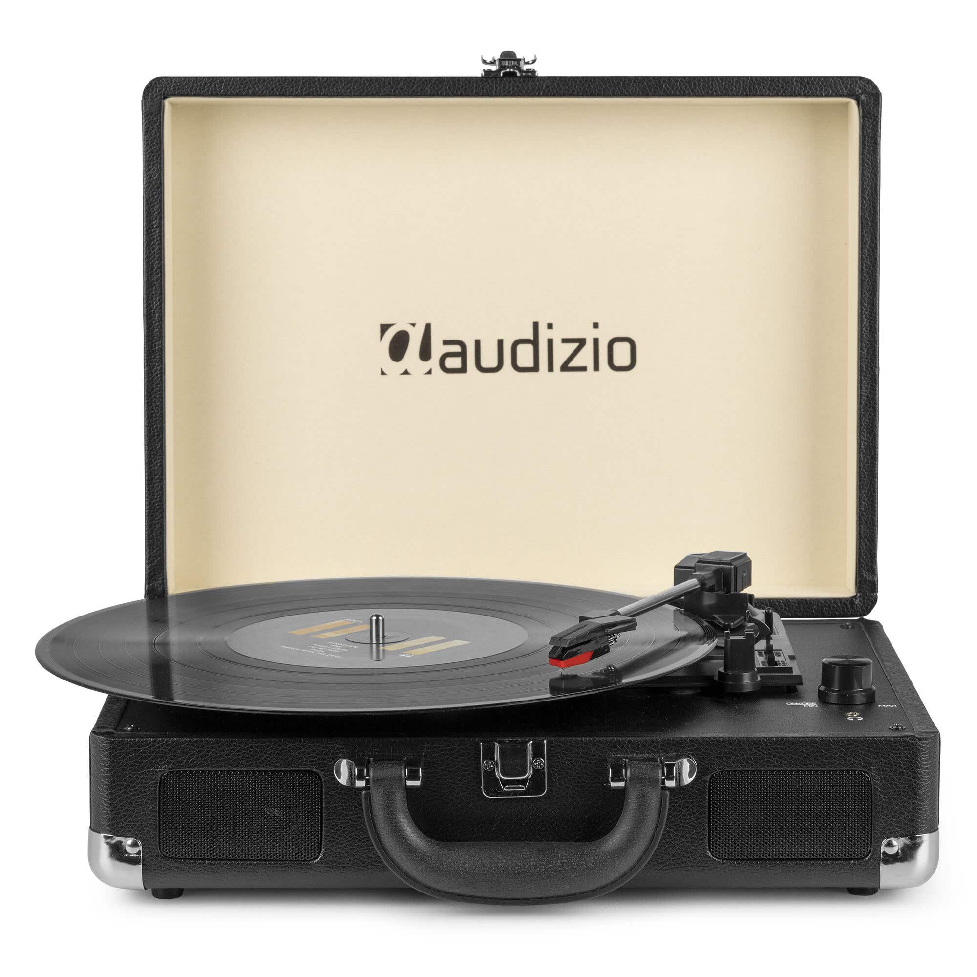 Audizio RP114BK - Retro Plattenspieler mit Lautprecher im Case - Schwarz