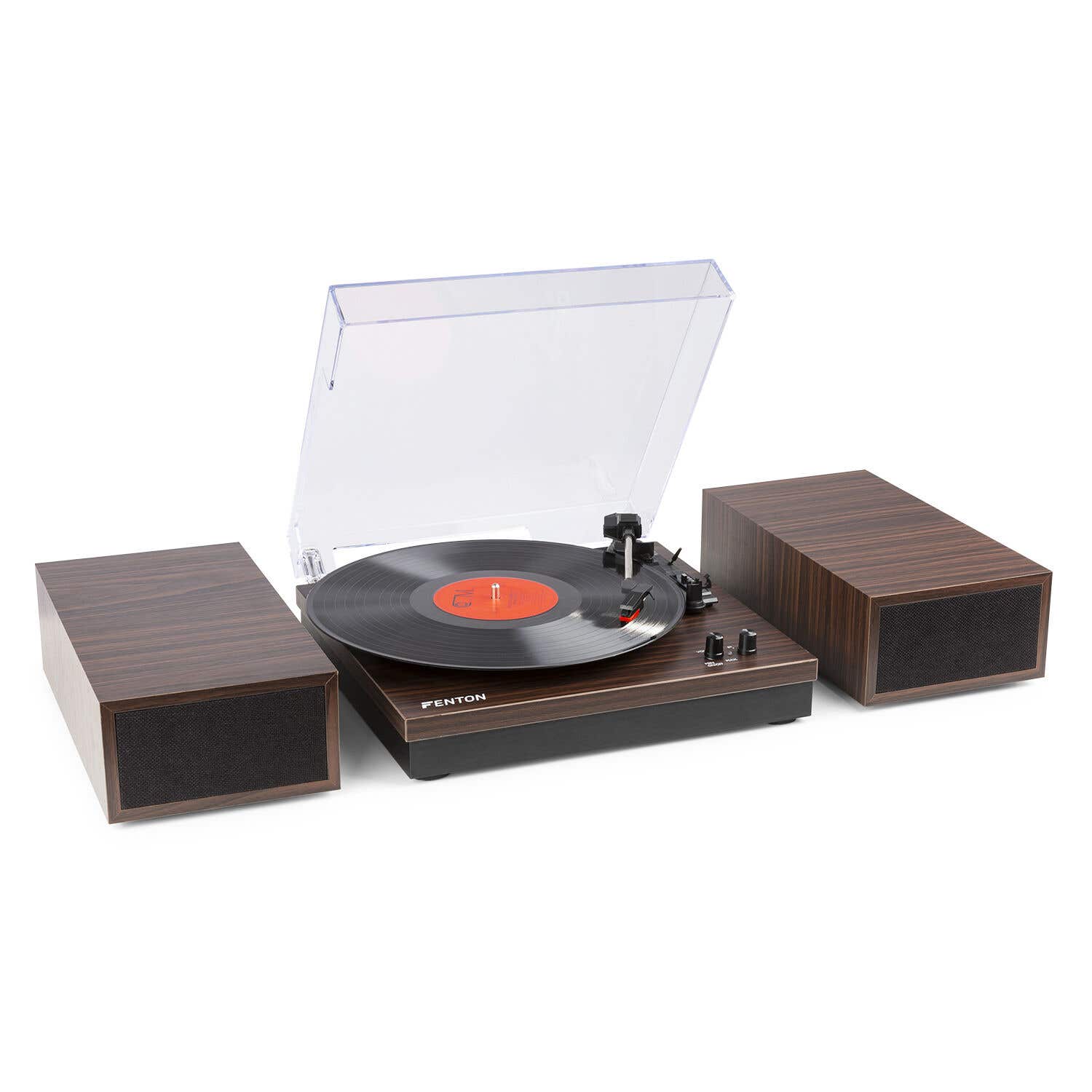 Fenton RP165D Plattenspieler mit Lautsprechern & Bluetooth – Dunkel Braun Holz