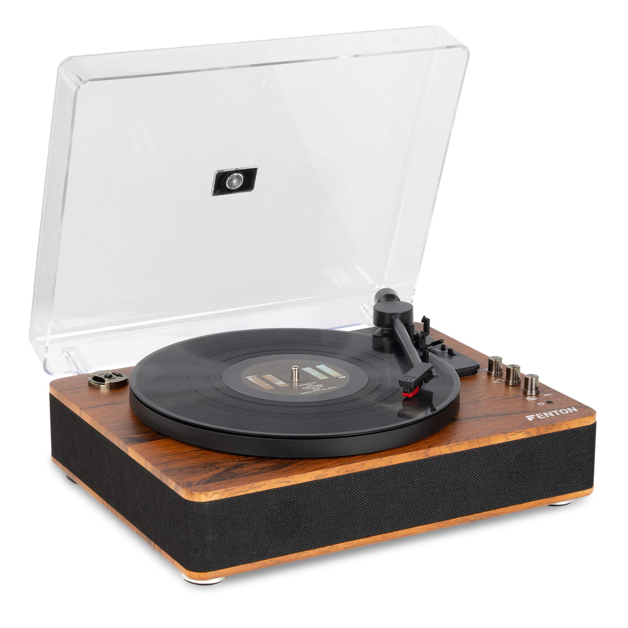 Fenton RP162D Hifi Retro Plattenspieler mit Bluetooth In/Out & Lautsprechern - Dunkelbraun