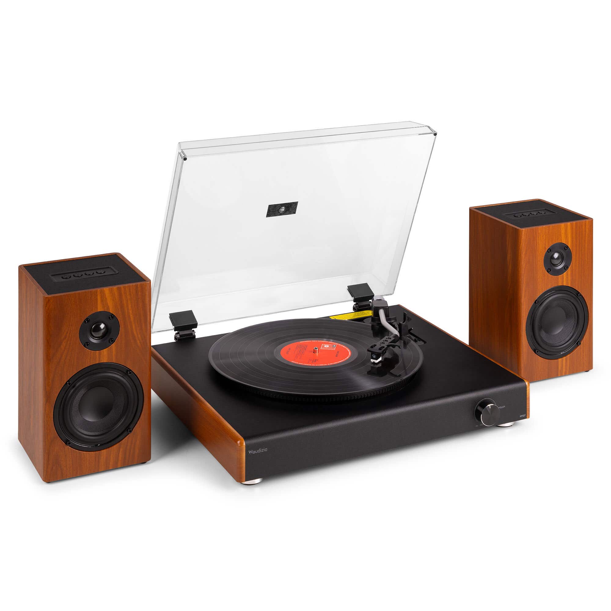 Audizio RP337W Vintage Plattenspieler mit kabellosen Boxen – Retro Bluetooth – Holzoptik