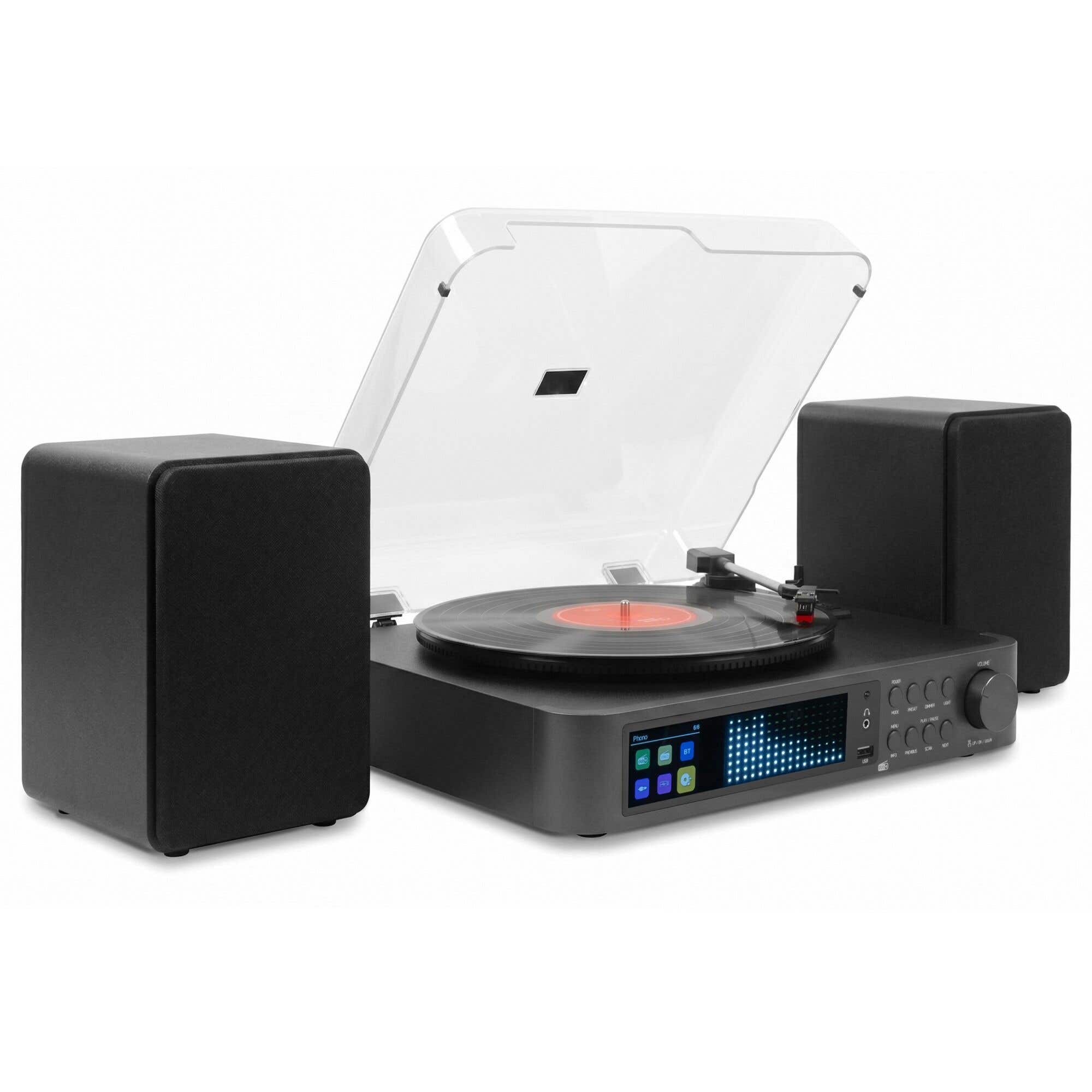 Audizio Norfolk Plattenspieler - Komplettsystem mit Lautsprechern, Bluetooth und DAB Radio - 80W