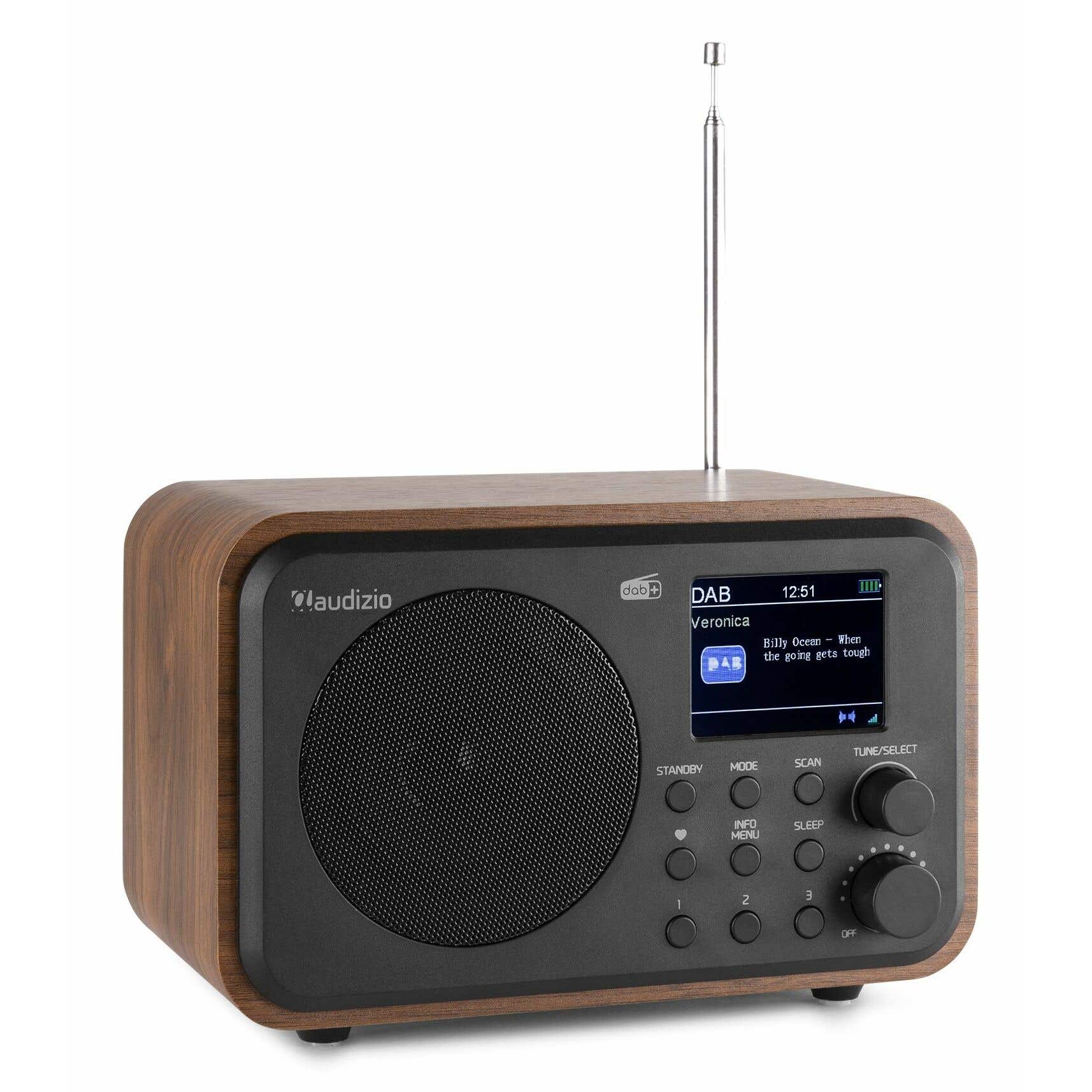 B-Ware - Audizio Milan, tragbares DAB-Radio mit Bluetooth, UKW-Radio und Akku – holzfarben