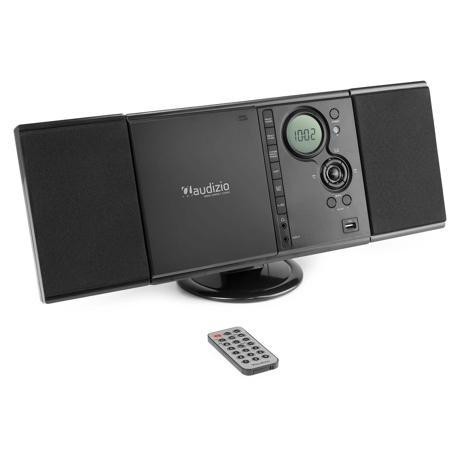 Audizio Reims Bluetooth-Stereoanlage mit CD-Player, Radio und abnehmbaren Lautsprechern - 40 W - Schwarz