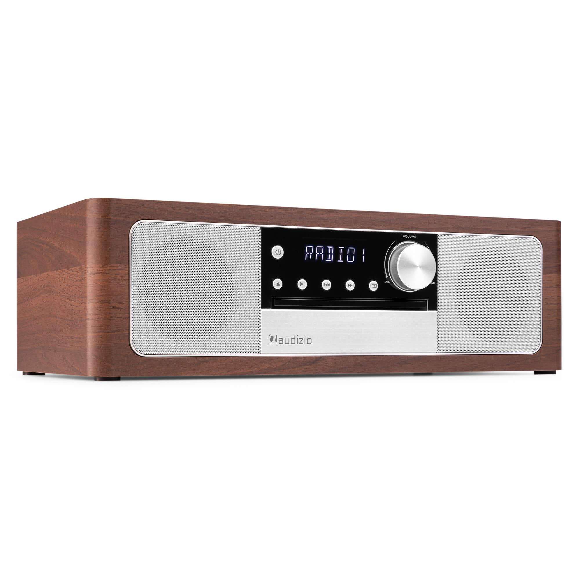 Audizio Lunata Premium DAB Radio – Radio mit CD Player, Bluetooth & Lautsprecher – Holz/Silber