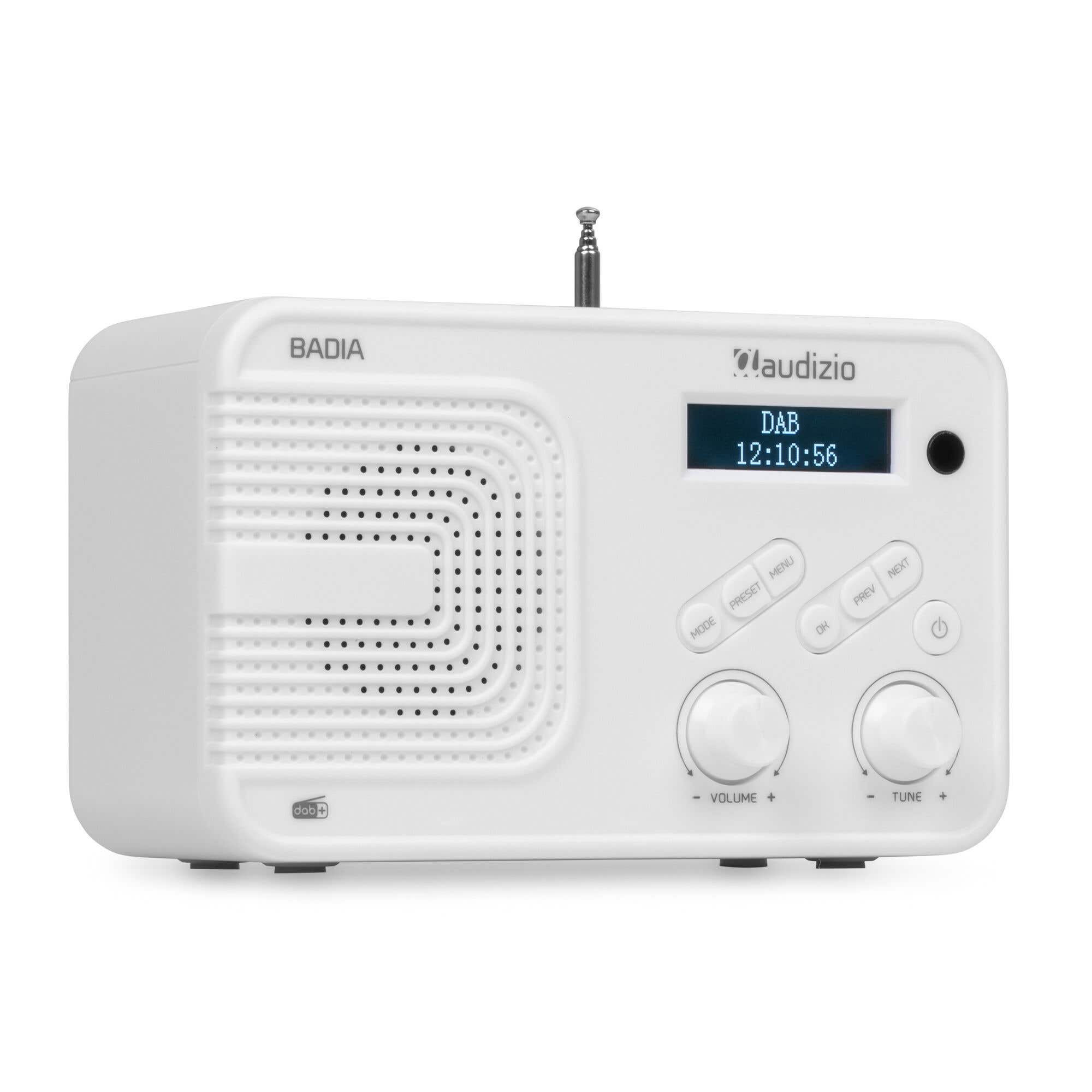 Audizio Badia DAB Radio - Kleines Radio mit Akku - Radiowecker mit Bluetooth - Weiß