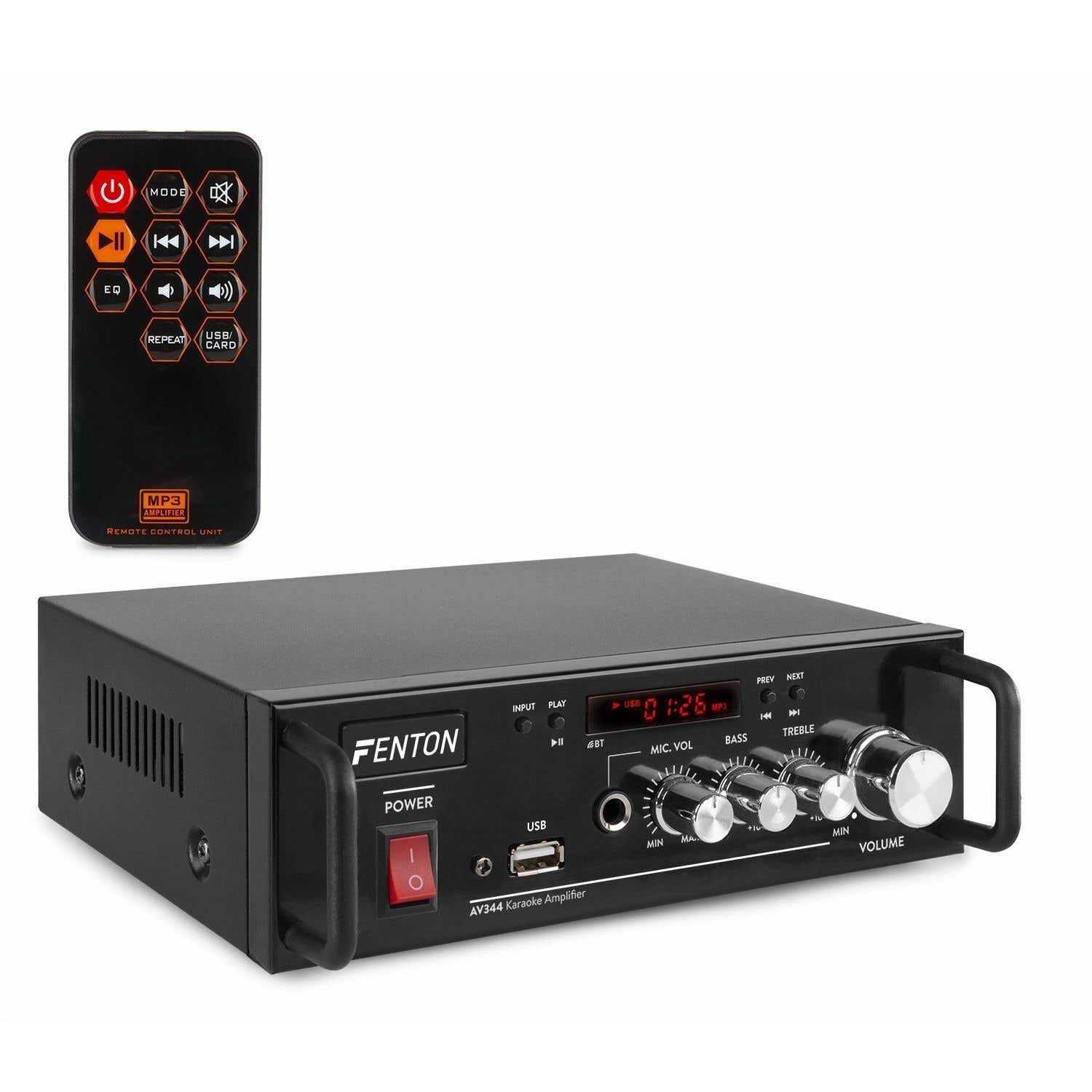 Fenton AV344 Karaokeverstärker mit Bluetooth und integriertem Akku – 2x 50 Watt