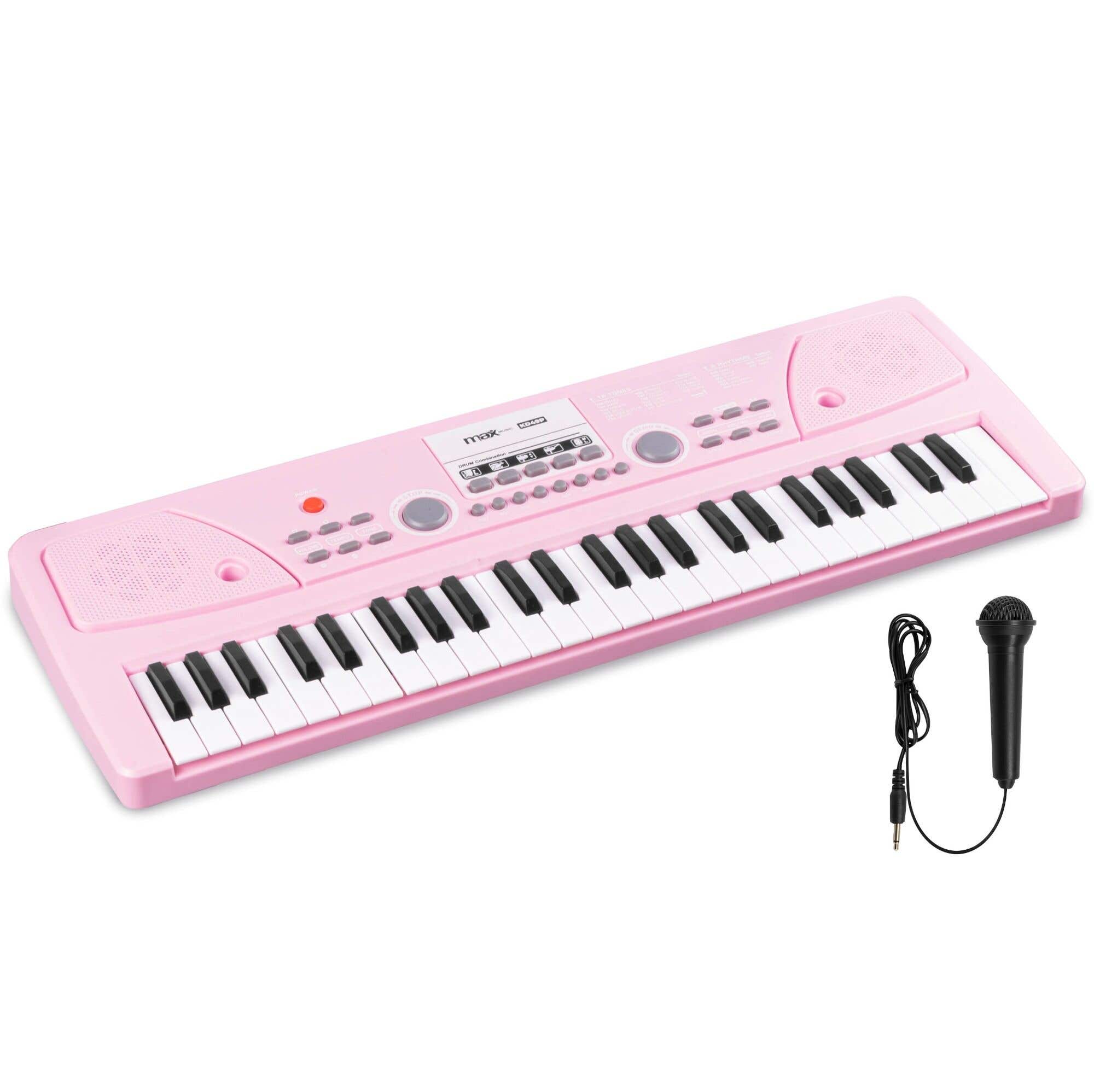 MAX KD49P Keyboard für Kinder - Spielzeugpiano für Kinder - Mit Mikrofon, Effekten & Demosongs - Pink