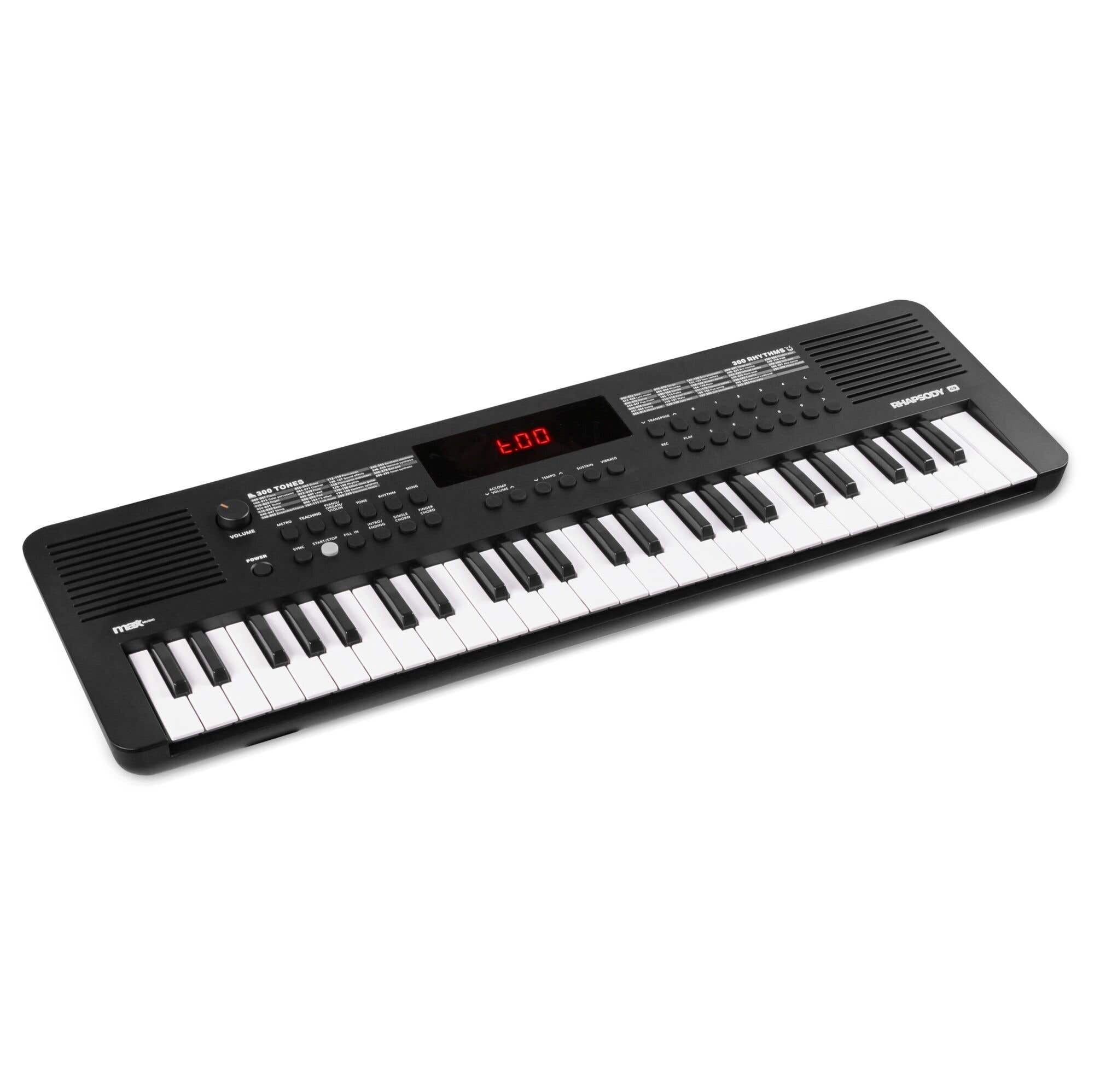 MAX Rhapsody49 Keyboard Piano mit 49 Tasten - Ideal für Anfänger - Mit 300 Sound und Rhythmen - MIDI-Keyboard