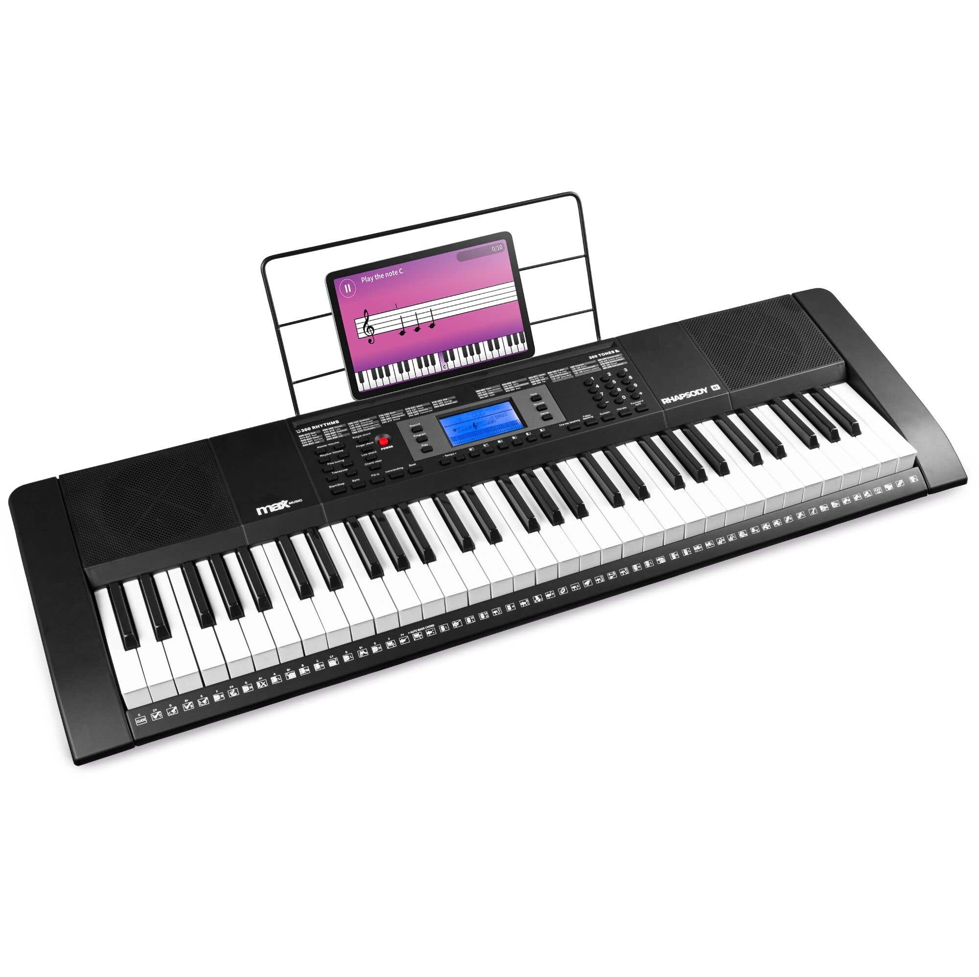 B-Ware - MAX Rhapsody61 elektronisches Keyboard-Piano mit 61 Tasten - inklusive Notenhalter, Trainingsfunktion und 300 Rhythmen
