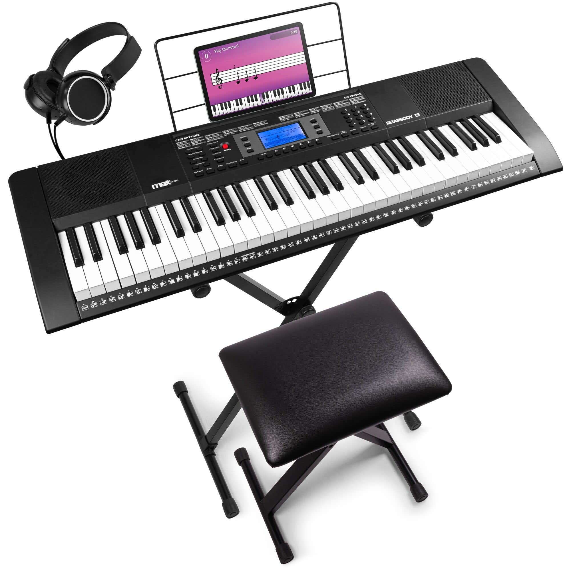MAX Rhapsody61 Keyboard-Komplett-Set mit Keyboard Ständer, Keyboard Hocker und Kopfhörer