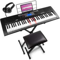MAX Rhapsody61L - Digital Piano für Anfänger Set, 61 Leuchttasten, Keyboard mit Ständer, Hocker und Kopfhörer