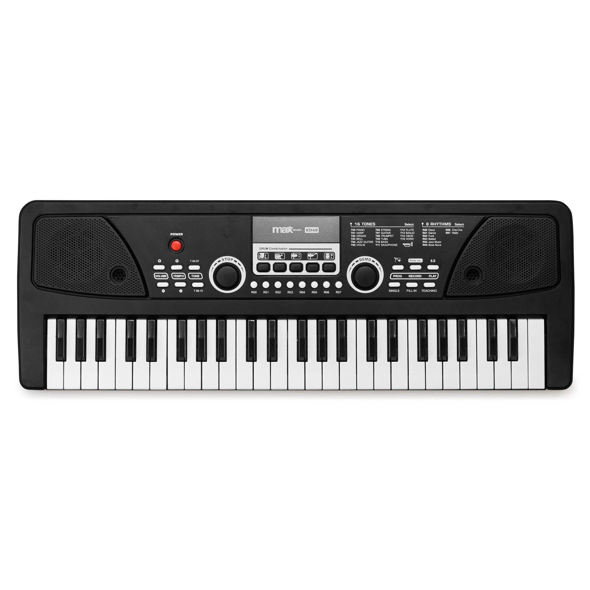 MAX KD49 Keyboard für Kinder - Spielzeugpiano für Kinder - Mit Mikrofon, Effekten & Demosongs - Schwarz