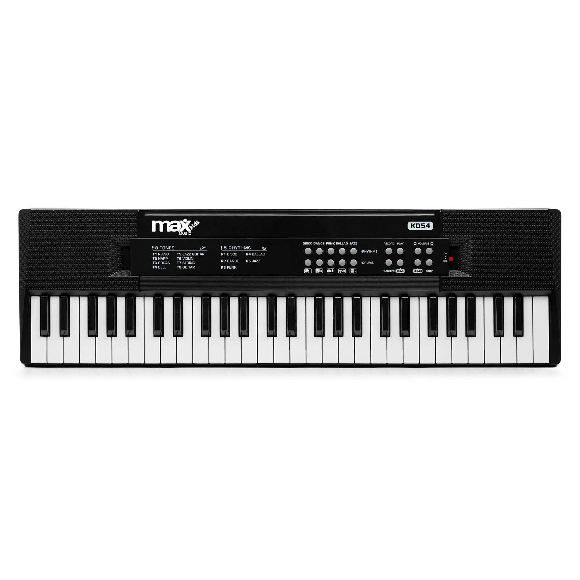 MAX KD54 Keyboard – Anfänger & Kinder Keyboard – 54 Tasten – Akku & Mikrofon – Schwarz