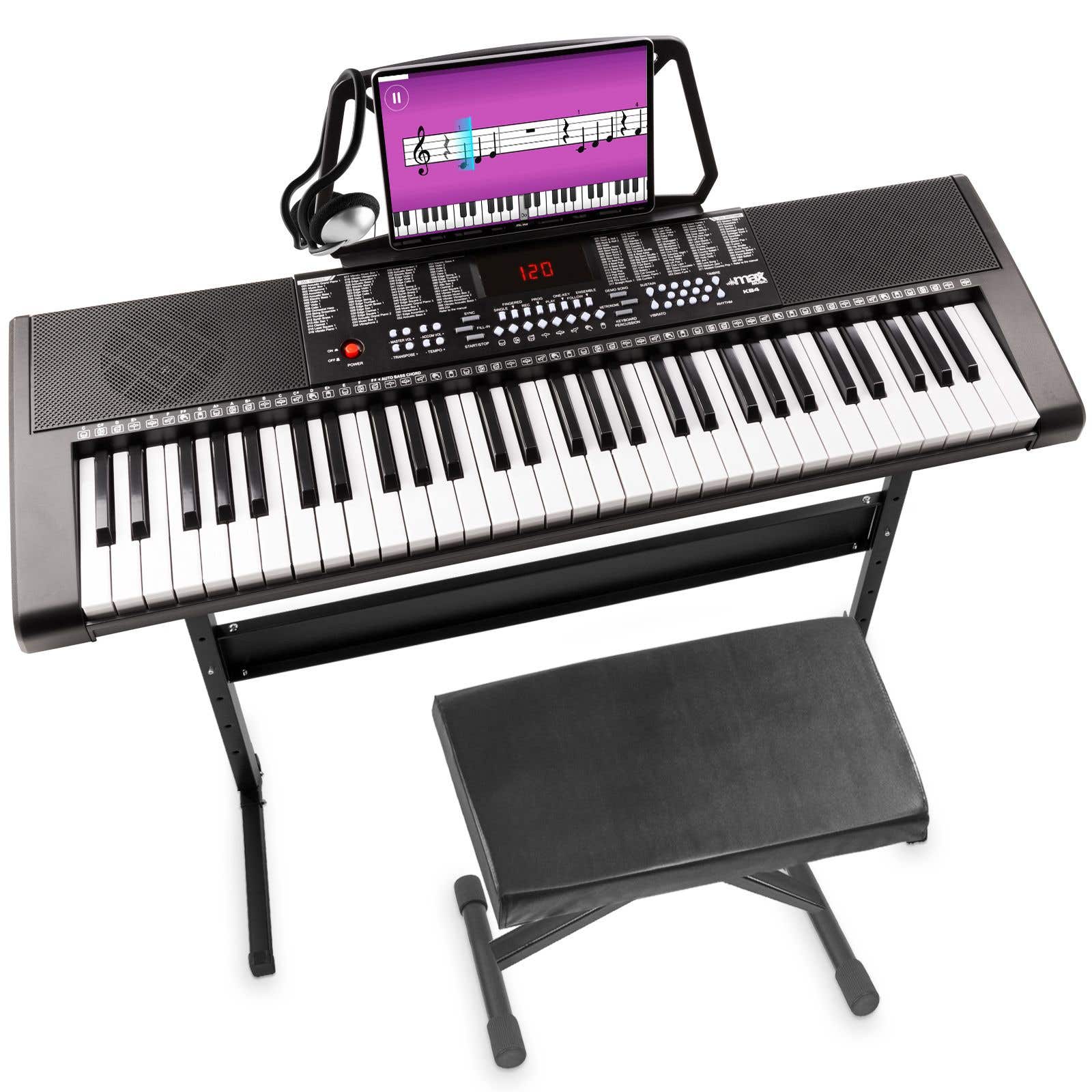 MAX KB4SET Einsteiger-Keyboardset für den Anfänger mit MAX KB4 Keyboard, Sitzhocker, Ständer und Kopfhörer
