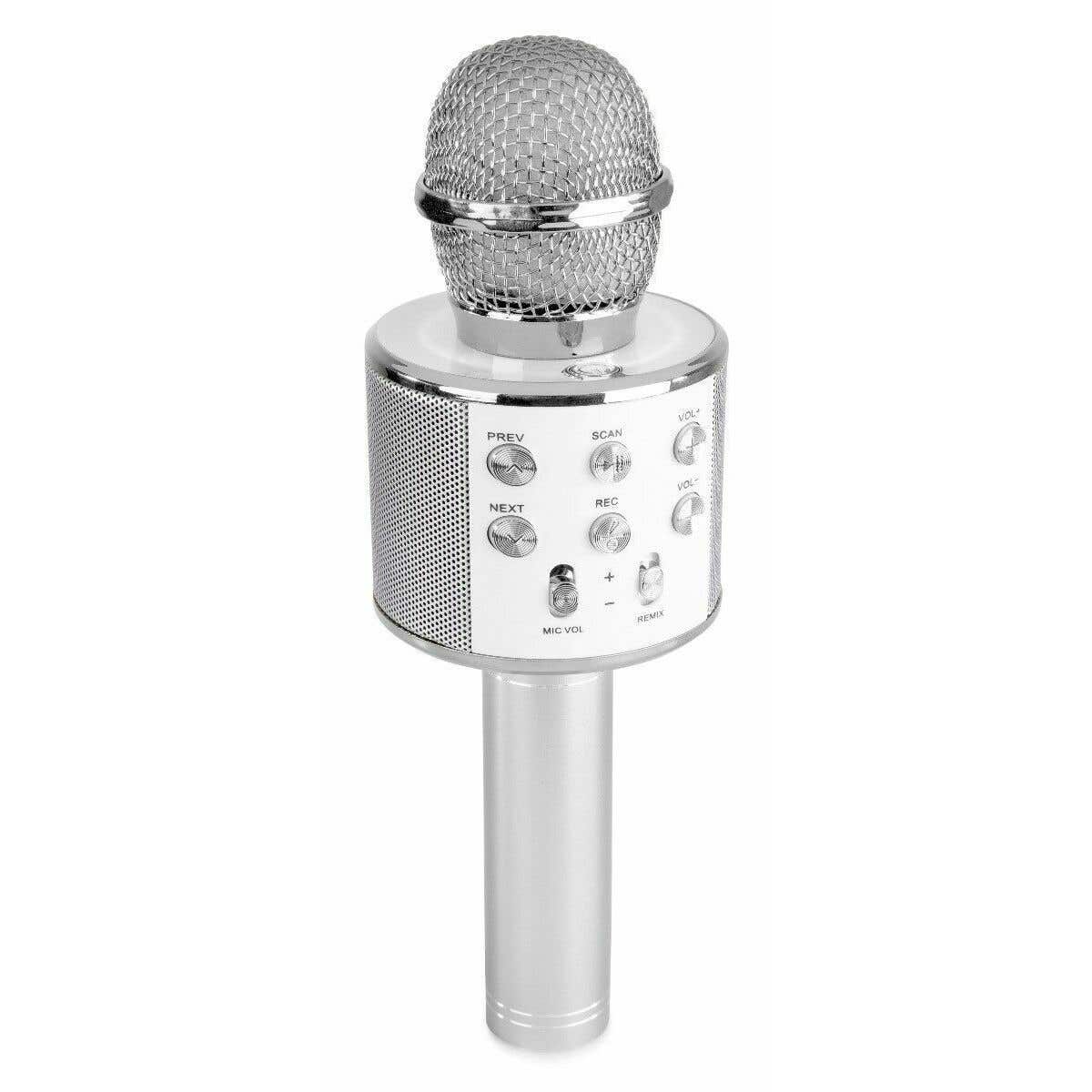 MAX KM01 Karaoke-Mikrofon mit eingebautem Lautsprecher, Bluetooth und MP3 – silber