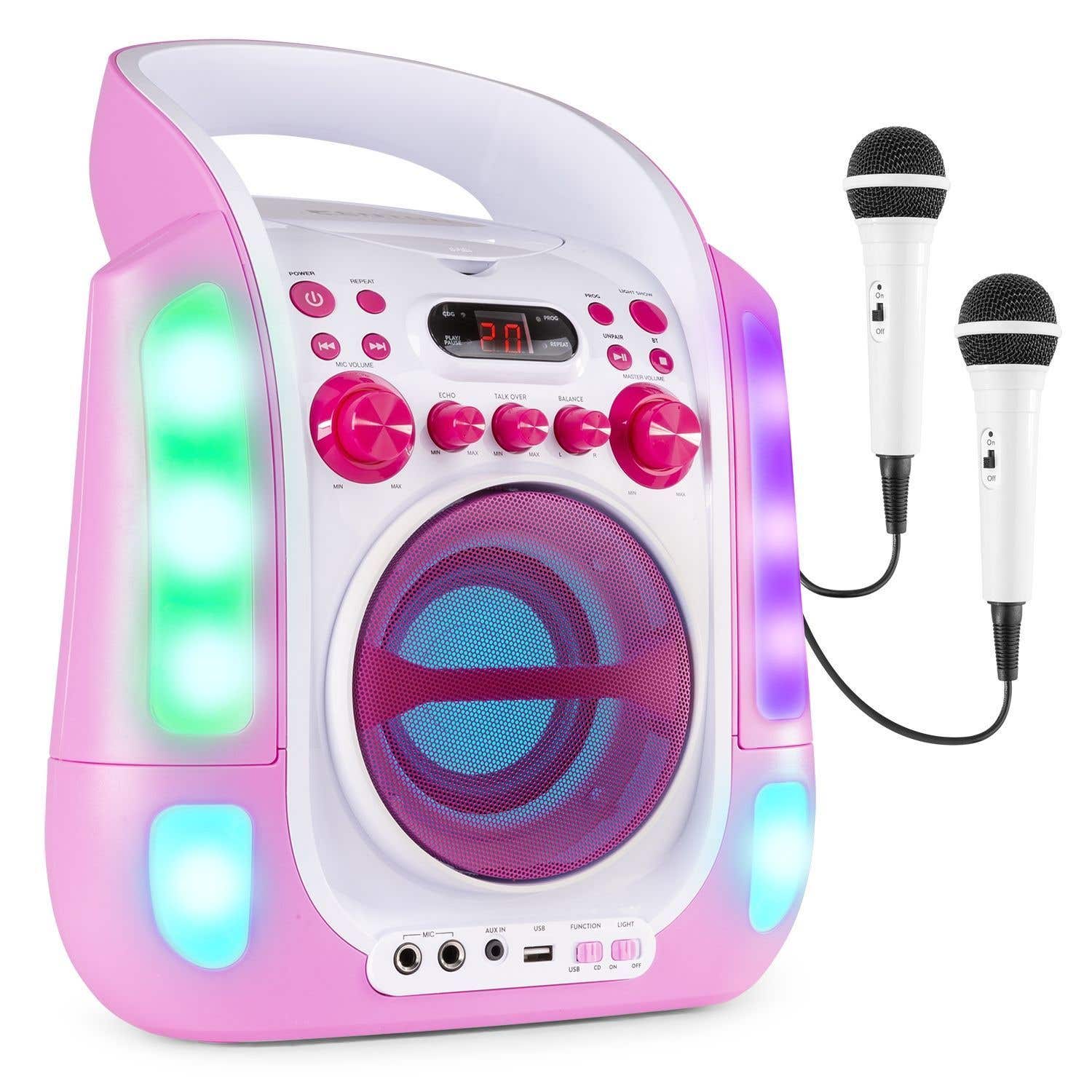 Fenton SBS30P tragbares Karaoke-Set mit Bluetooth, CD+G und Mikrofonen – rosa
