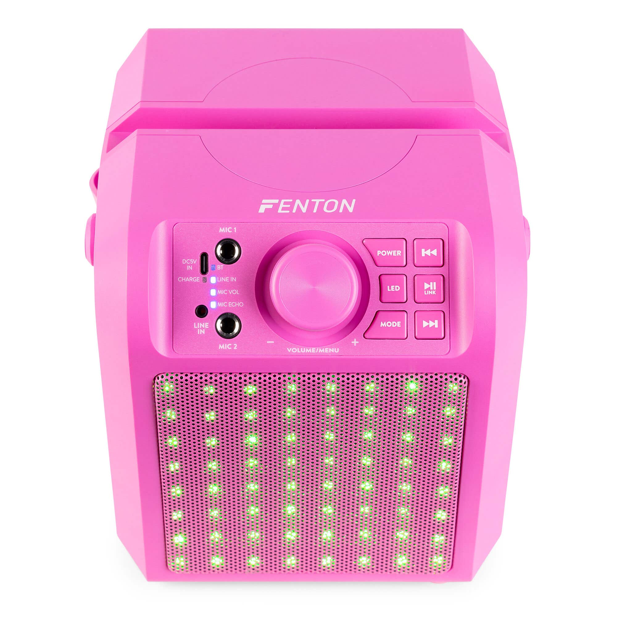 Fenton KAR50P Karaoke Lautsprecher Akku Karaoke Set mit Bluetooth, LEDs und 2 Mikrofonen - pink