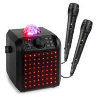 Fenton KAR55B Karaoke Lautsprecher mit 2 Mikrofonen, Bluetooth, LED Discokugel – Schwarz