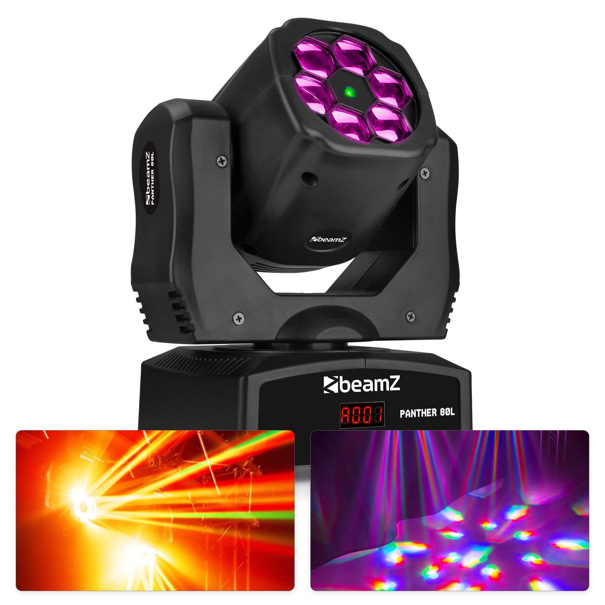 BeamZ Panther80L Bee Eye Moving Head mit Pattern-Effekt und rotierenden Linsen – Mit 6x 12W RGBW LEDs