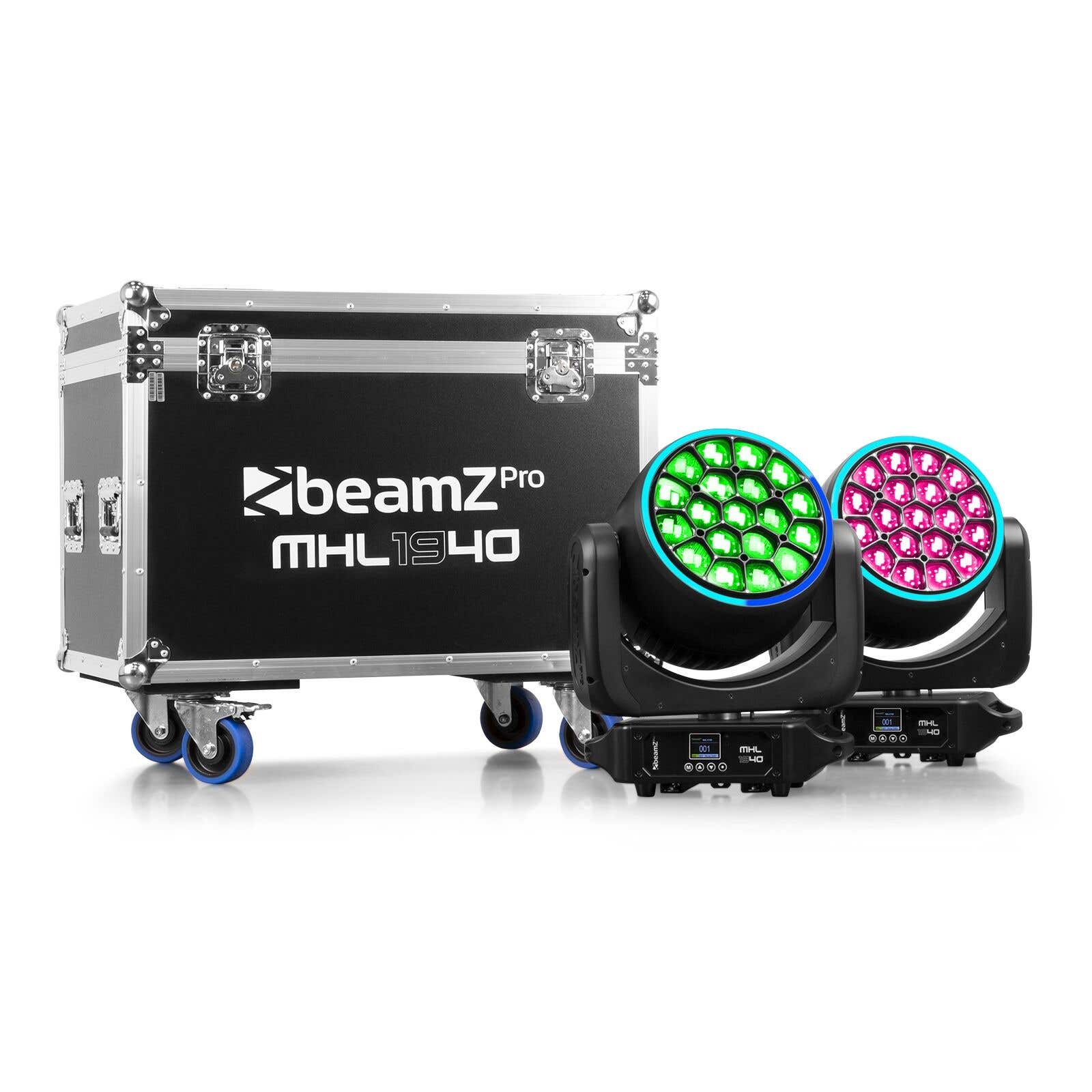 B-Ware - BeamZ MHL 1940 LED Moving Head Washer 2er Set mit Flightcase, 19x40 Watt LED,