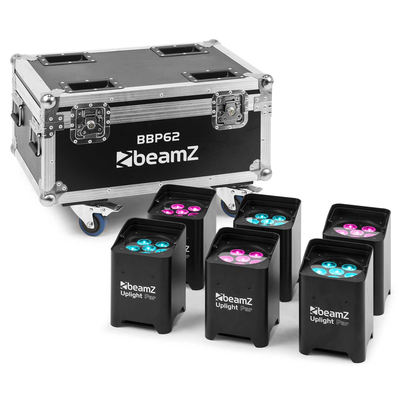 B-Ware - BeamZ BBP62 LED Akku Strahler 6er Set + Flightcase mit Ladefunktion - IP65