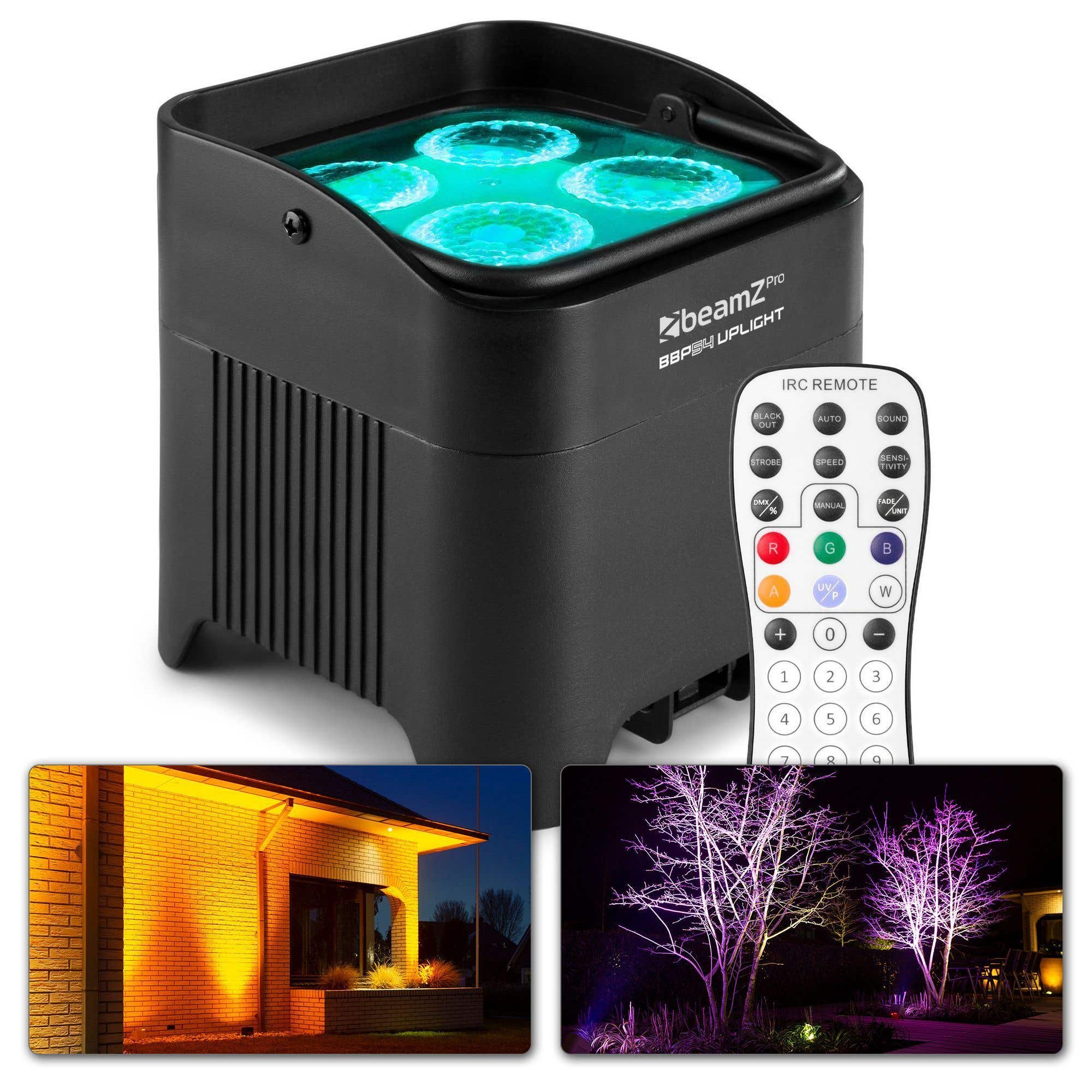 BeamZ BBP54 Uplight mit 4x 12 Watt LED Akku Strahler, IP65 Wasserfest, DMX,