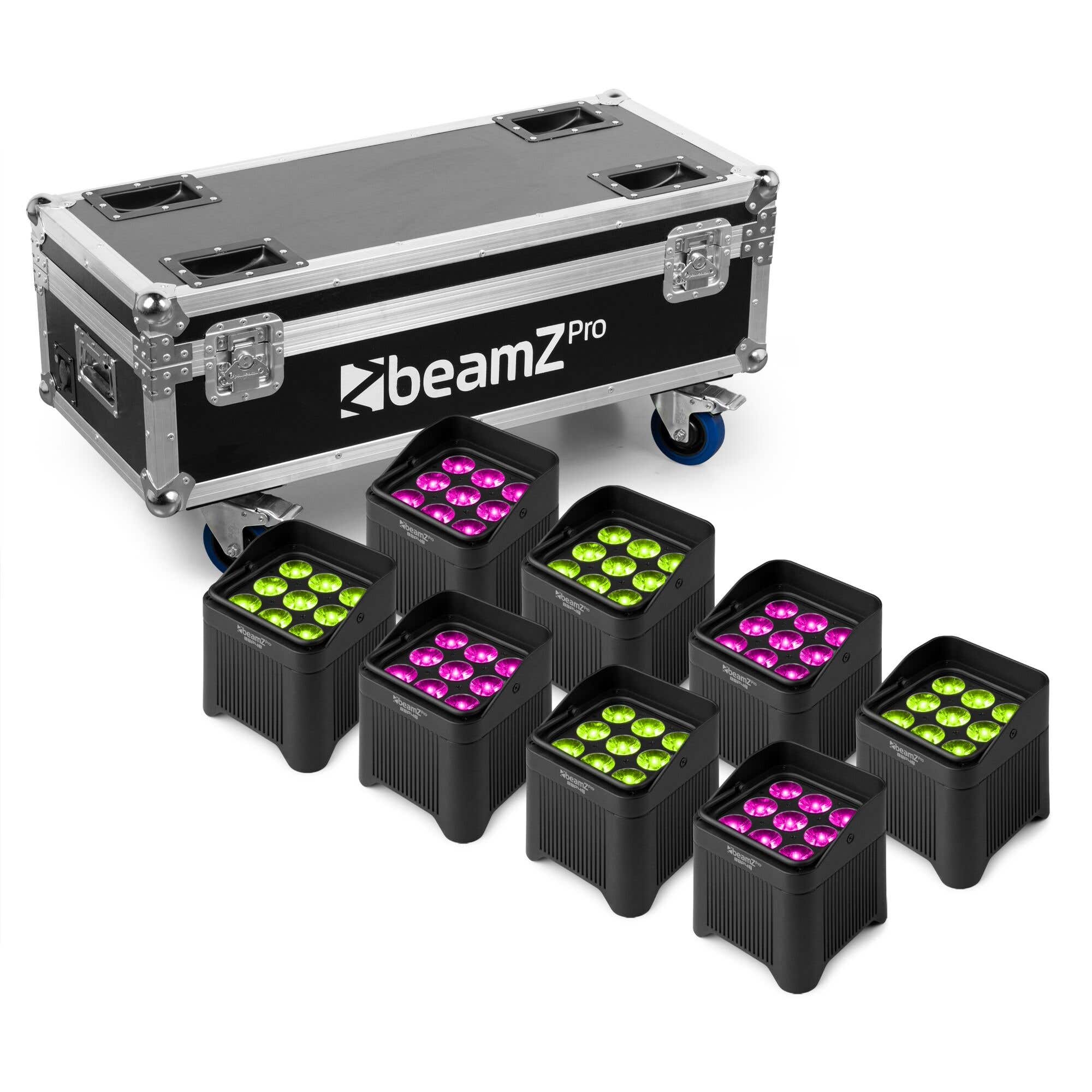 beamZ Professional BBP48 Uplight 8er Set inkl. Flightcase - 9x12W Outdoor Akku Lampen - RGBWA-UV - WDMX