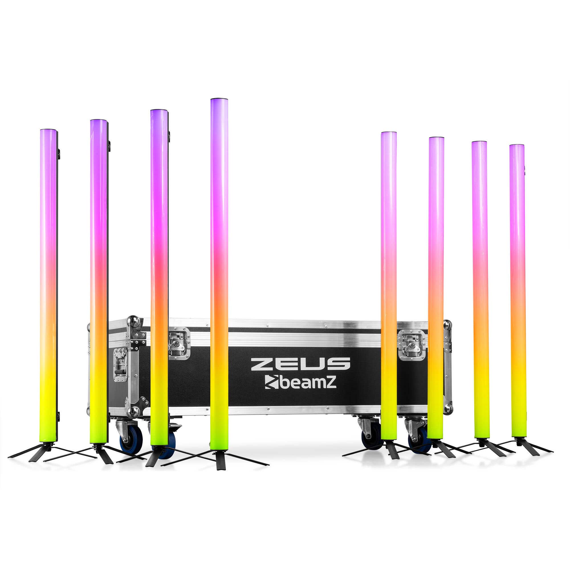 B-Ware - BeamZ Zeus Akku LED Tube RGBW - 8er Set mit Flightcase
