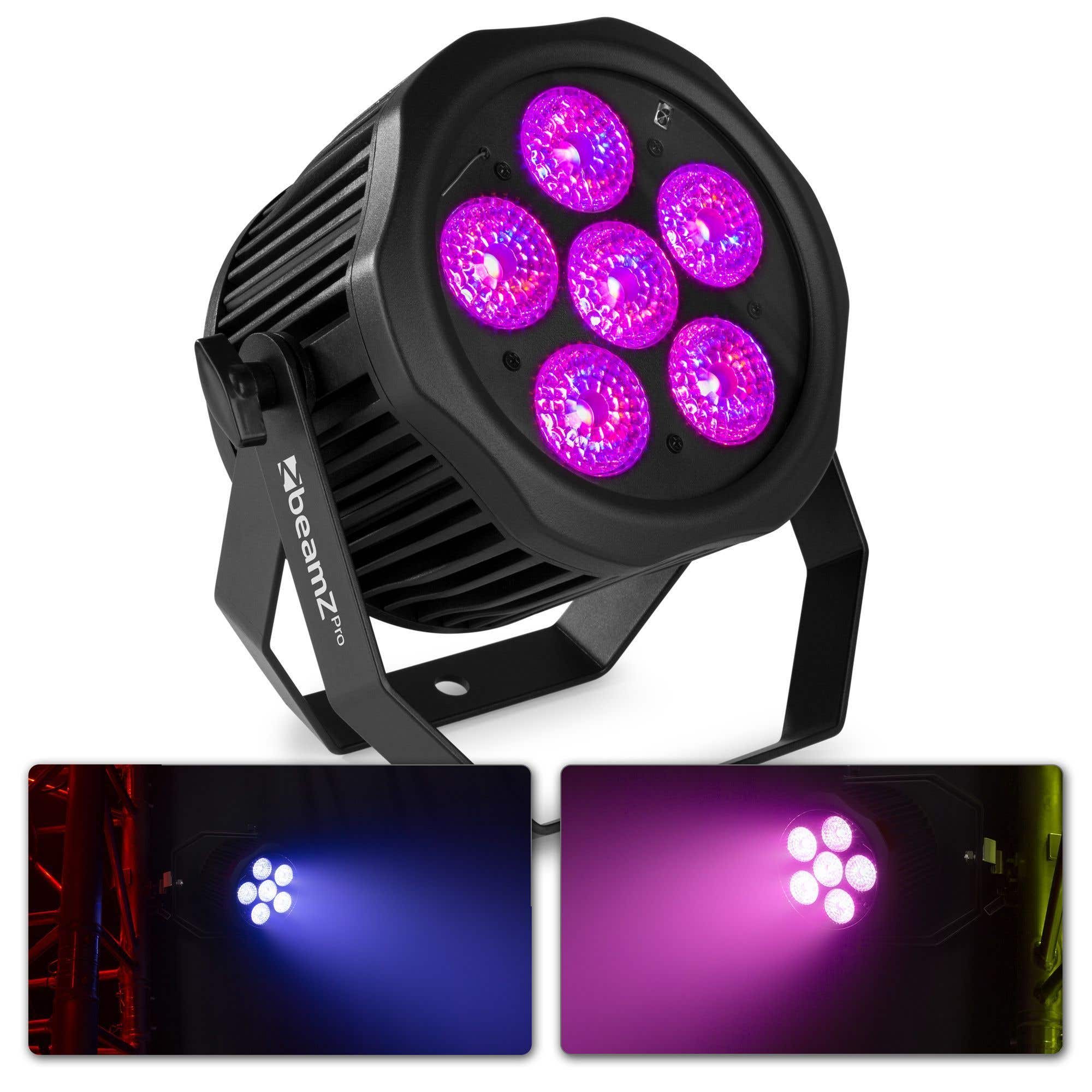 BeamZ WBP612IP Akku PAR Strahler- 6x 12 Watt LED Scheinwerfer, RGBAW-UV, Alu, 20h Single Colour Laufzeit