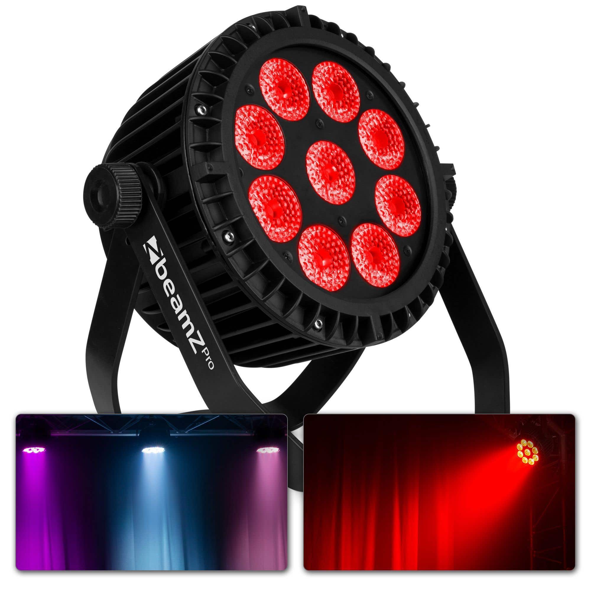 BeamZ WBP912IP Akku PAR Strahler- 9x 12 Watt LED Scheinwerfer, RGBAW-UV, Alu 20h Single Colour Laufzeit