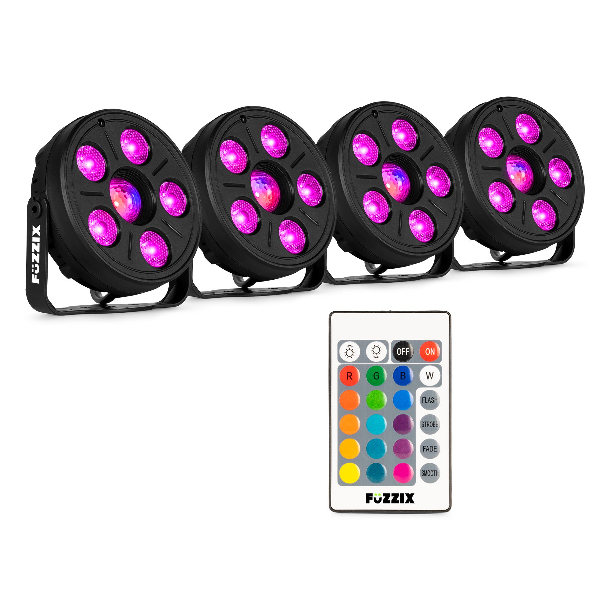 Fuzzix Comet M06 LED Par Set – 4 LED-Pars mit Jellyball & Fernbedienung – RGB Discolampen