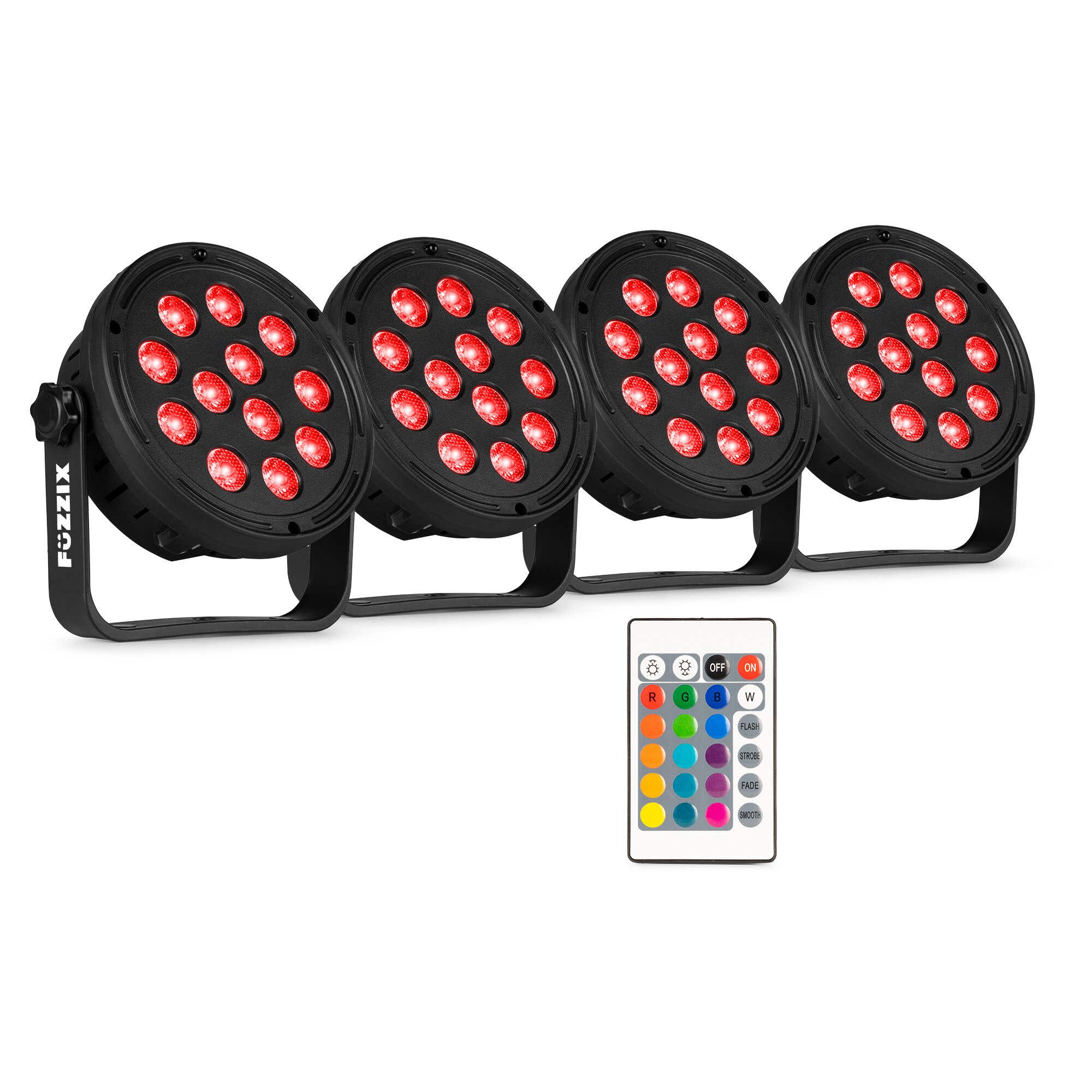 Fuzzix Comet M12 LED Par Set – 4 LED-Pars mit 12 RGB-LEDs – Discolampen inkl. Fernbedienung