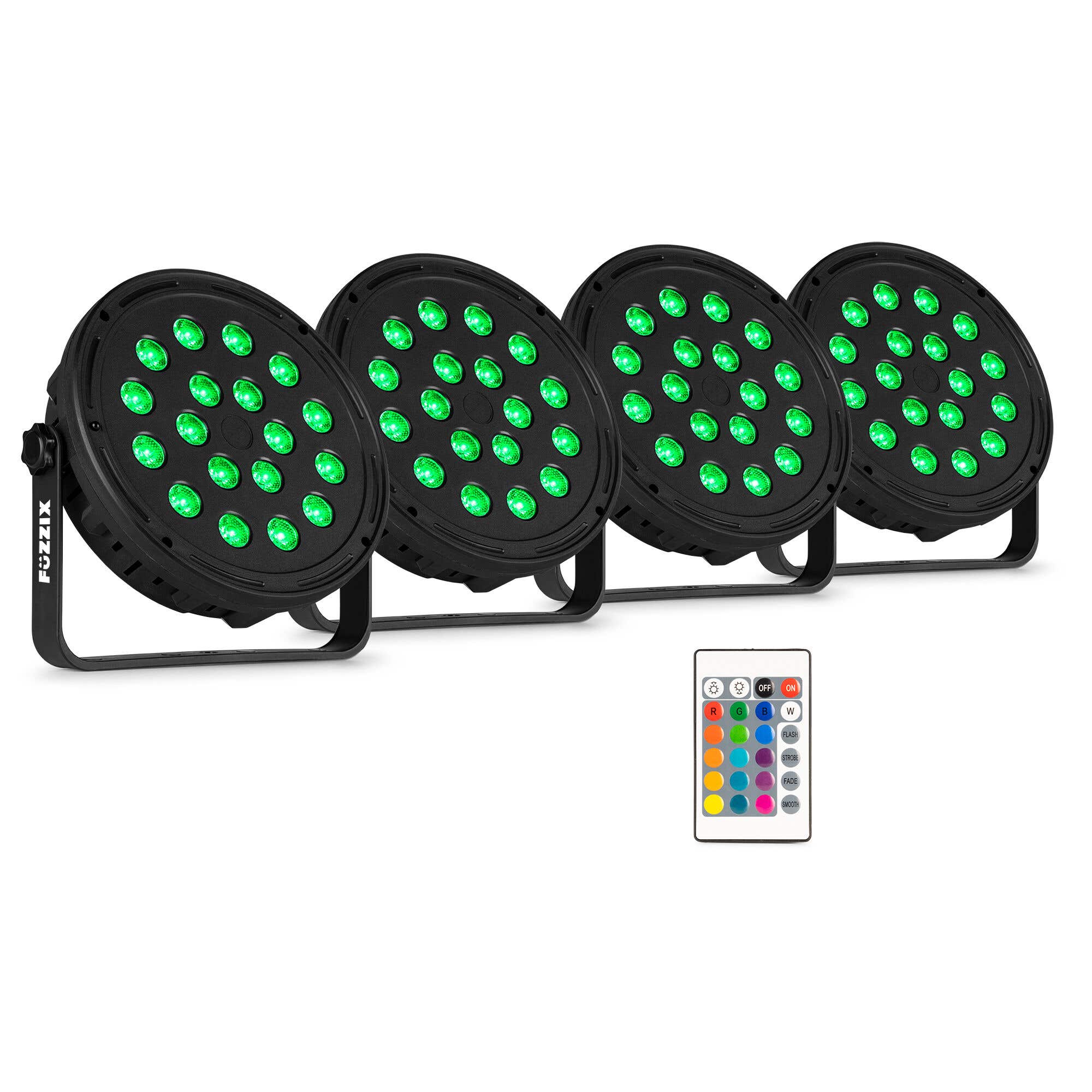 Fuzzix Comet M16 LED Par Set – 4 LED-Pars mit 18 RGB-LEDs – Discolampen inkl. Fernbedienung