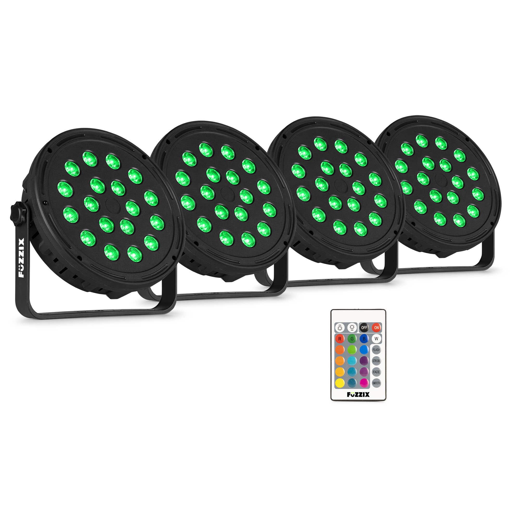 Fuzzix Comet M16 LED Par Set – 4 LED-Pars mit 18 RGB-LEDs – Discolampen inkl. Fernbedienung