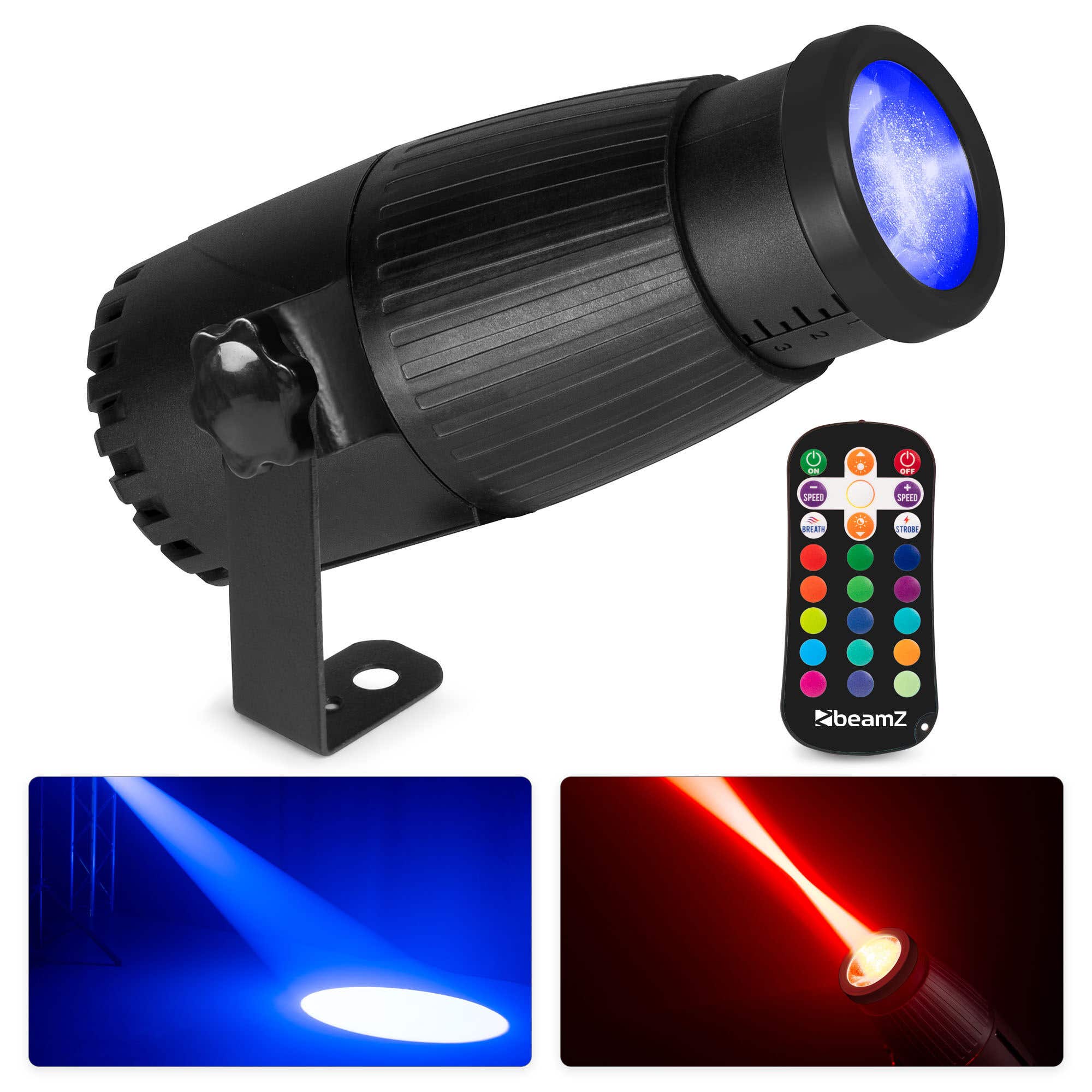 BeamZ PSZ18W LED Pin Spot - 16 RGBW Farben - Manueller Zoom - Inkl. Fernbedienung - 18W