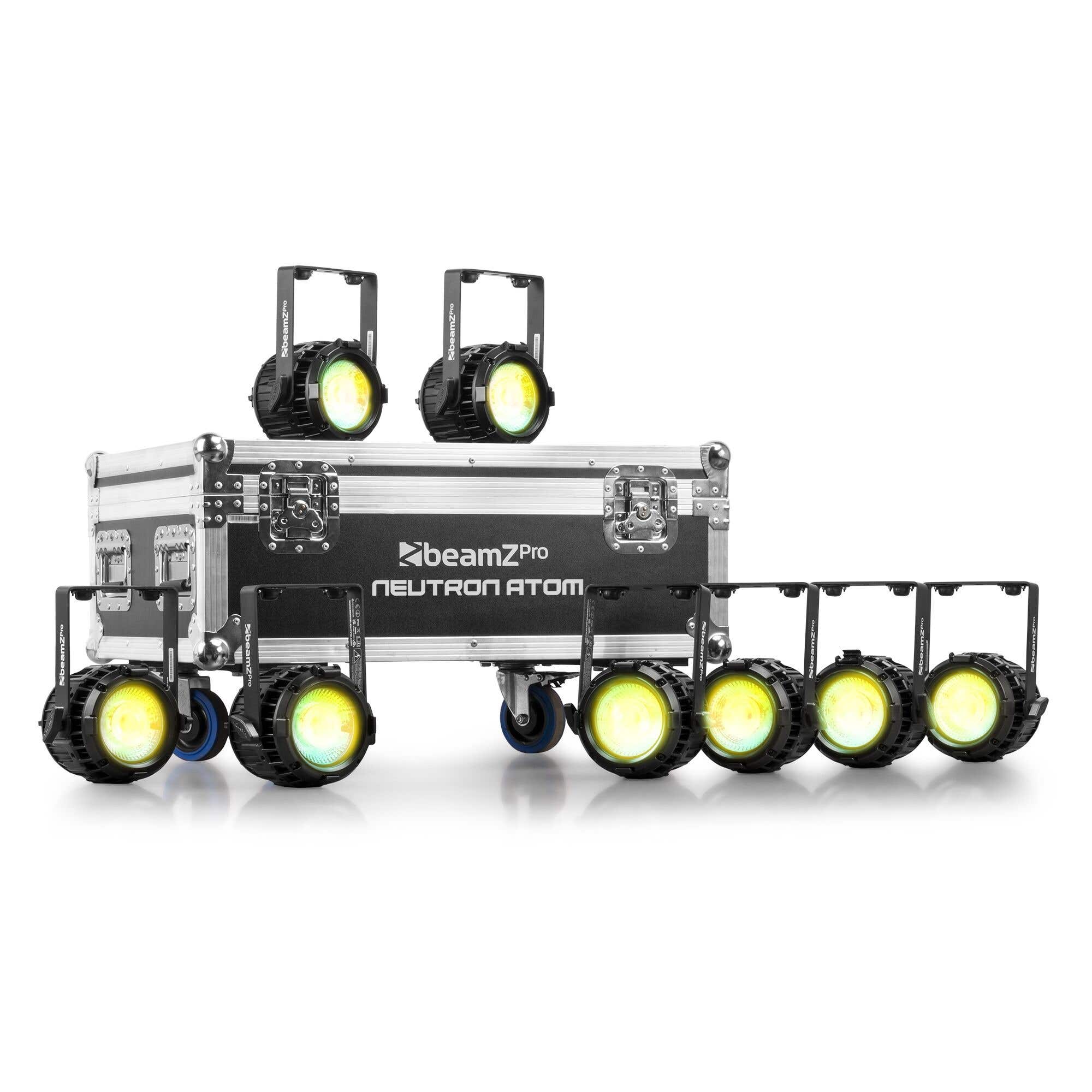 BeamZ Pro Set aus 8 Neutron-Atom FC Kombi-Blinder im Flightcase - RGBAL + RGB LEDs - IP65