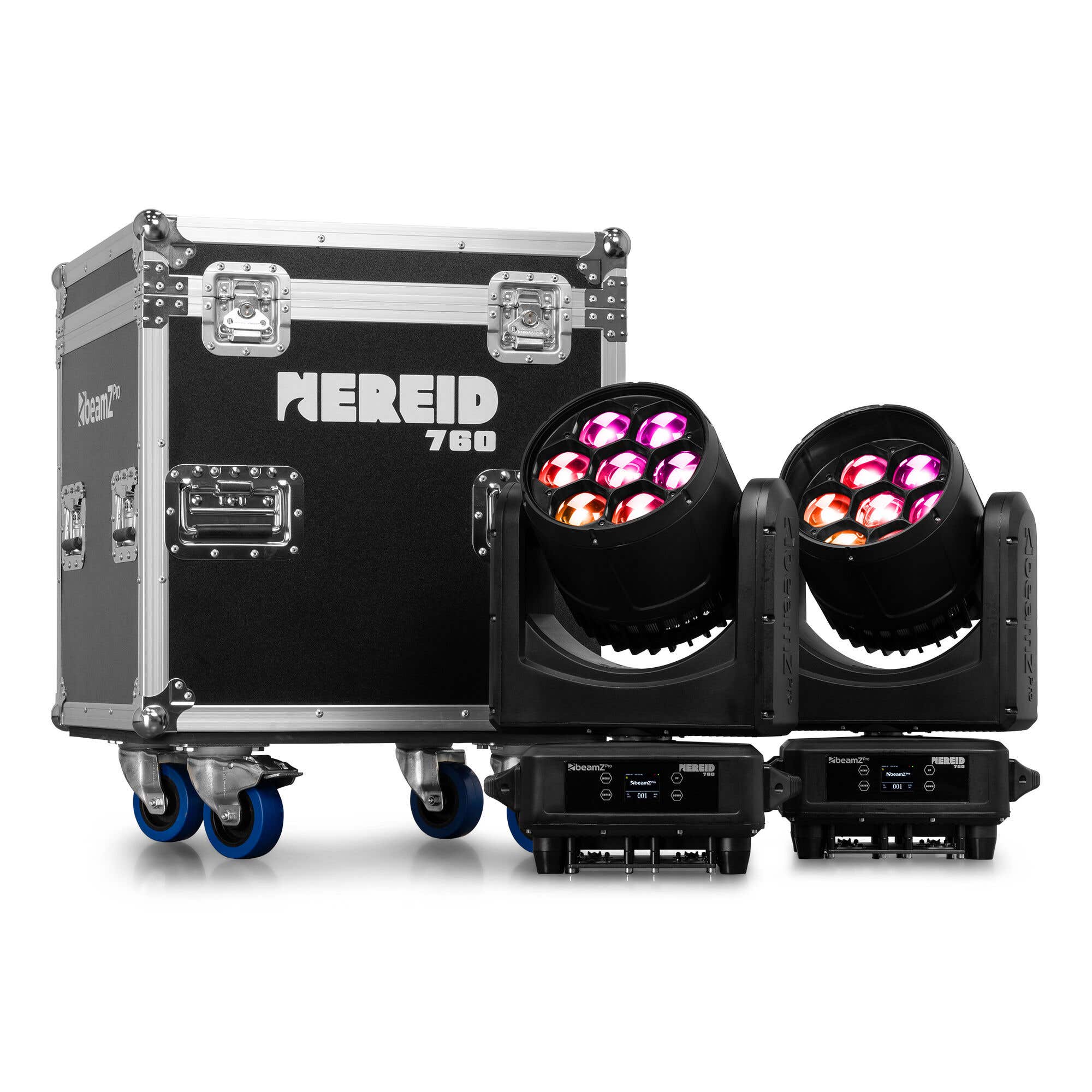 BeamZ Professional Nereid760 wasserdichte Moving Heads im Flightcase – 2x Bee Eye Moving Heads – RGBW