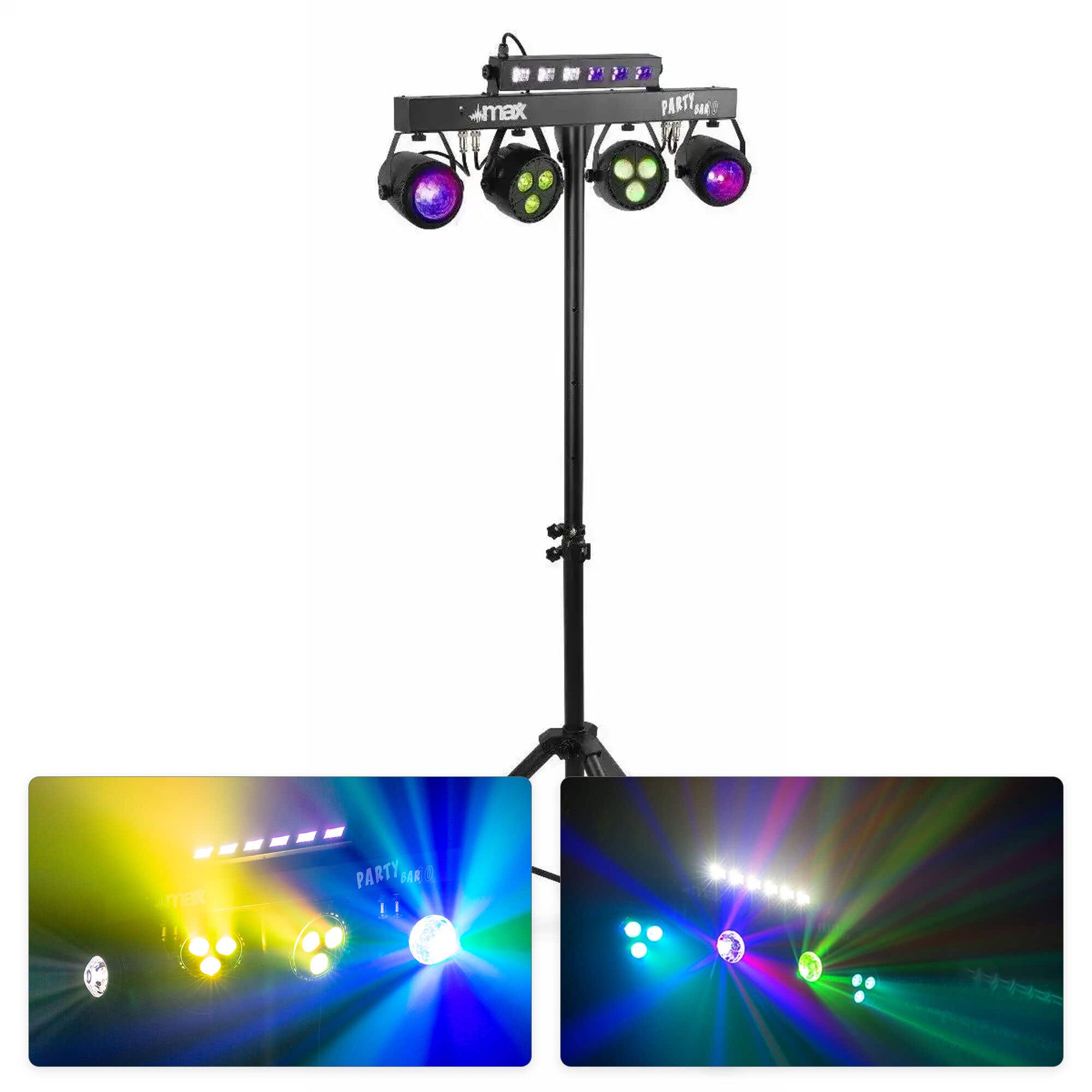 MAX Partybar10 Lichtset - 2x Jelly Moon, 2x PAR Spot und Schwarzlicht/Stroboskop