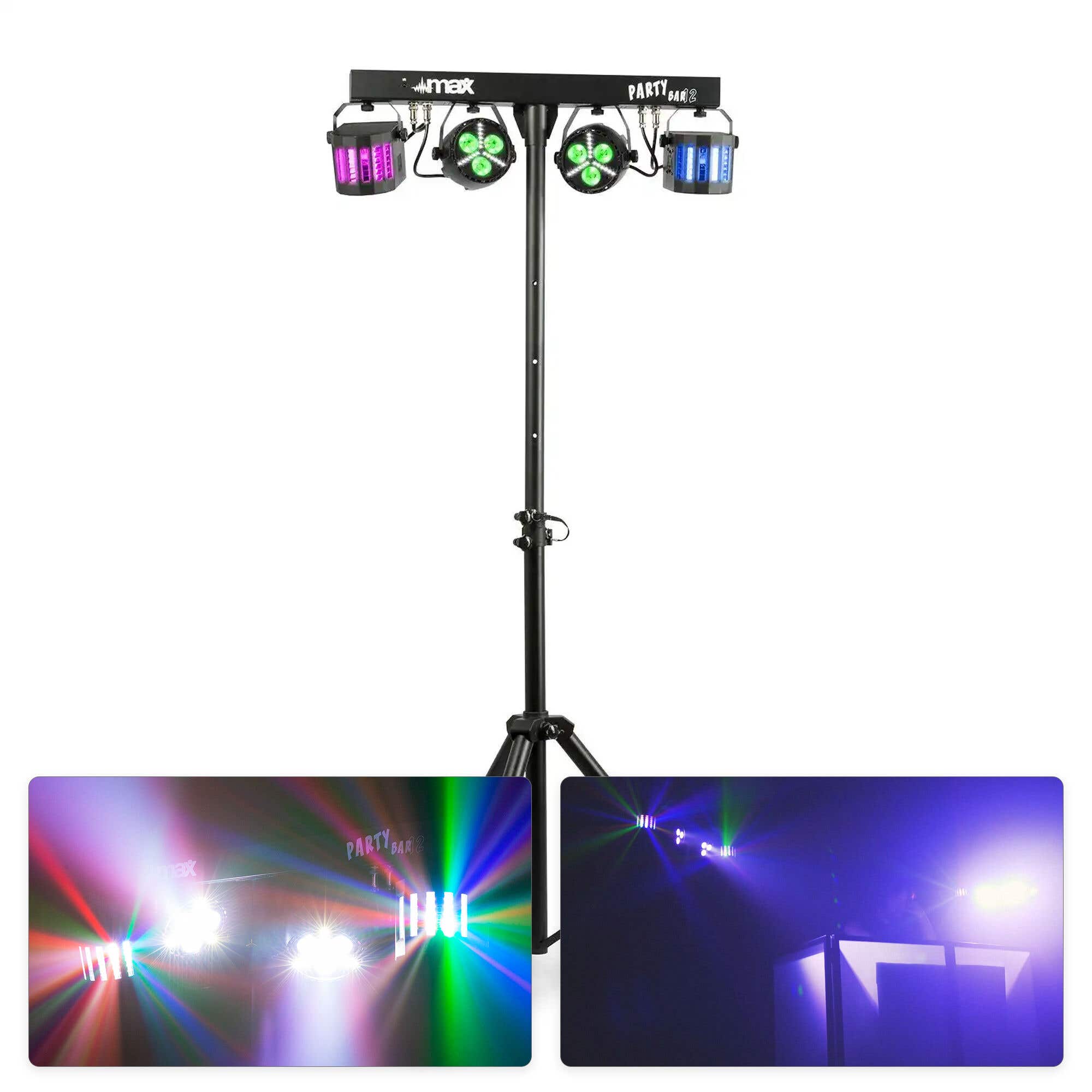 MAX Partybar12 Lichtset - 2x PAR Spot mit Stroboskop und 2x Derby
