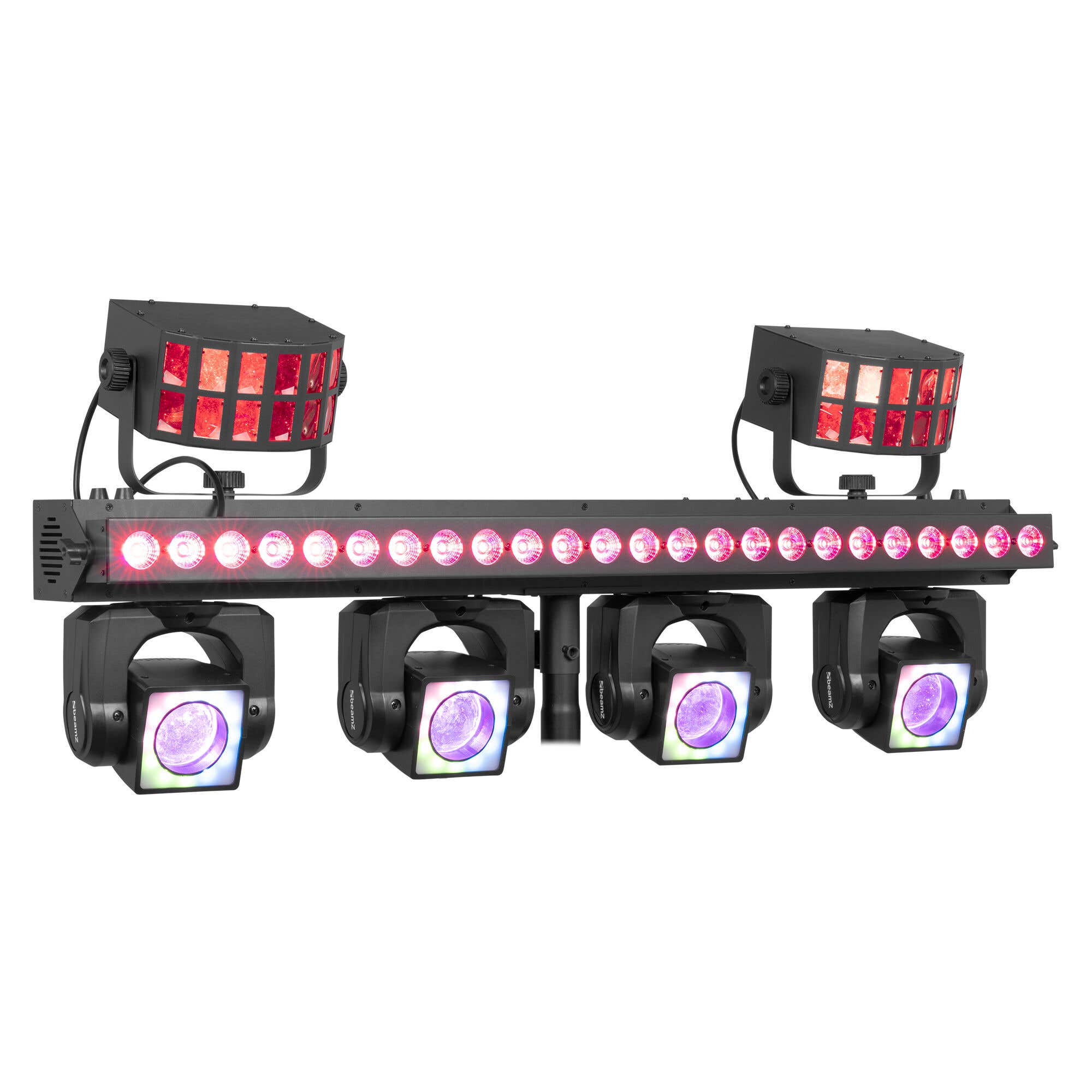 BeamZ ShowBar GO Ultra – Moving Head Bar mit 4 Moving Heads – LED Bar & 2 Derby LED RGBW