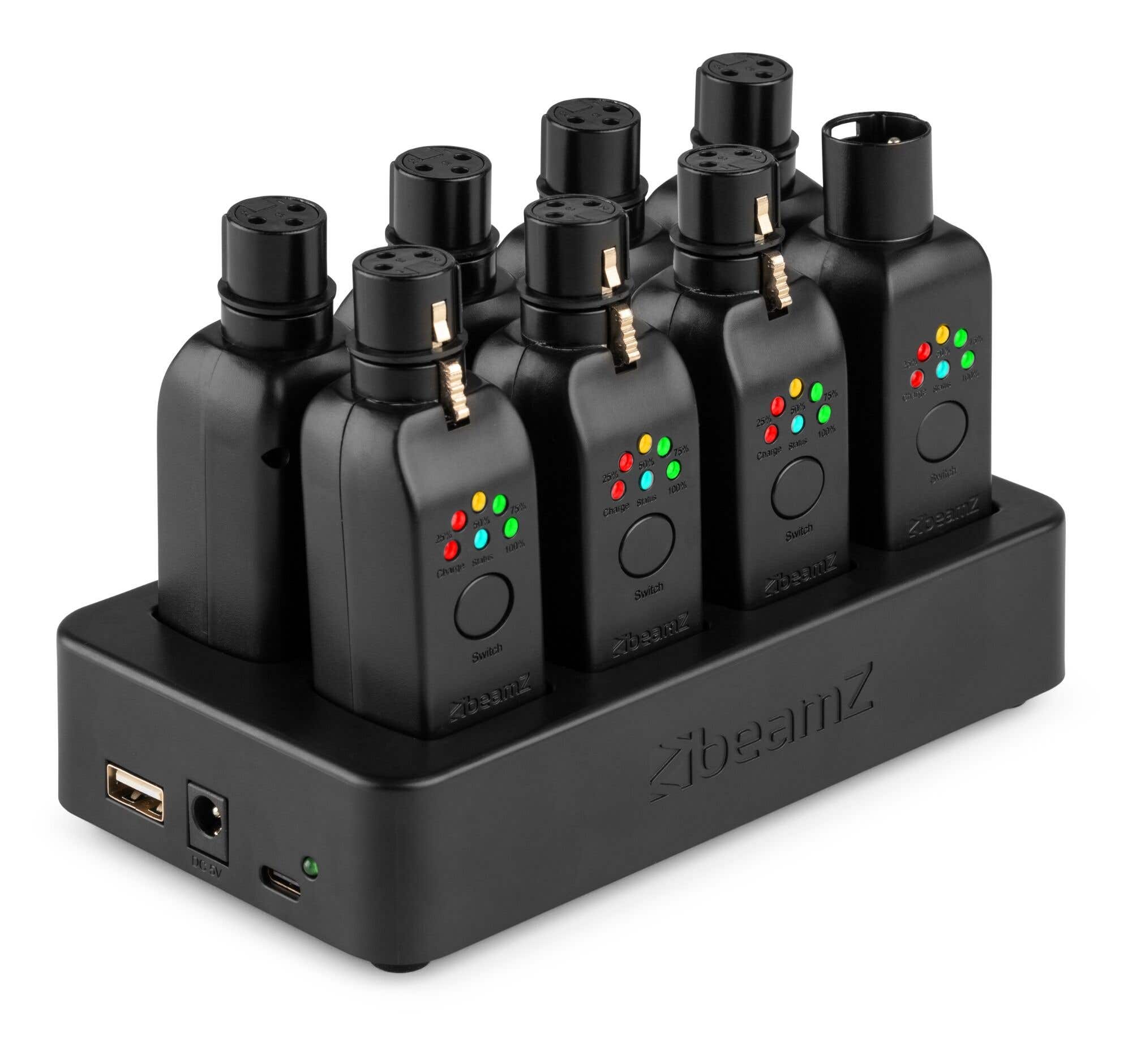 BeamZ Komplettes drahtloses DMX System – Empfänger & Sender für DMX – Mit Ladestation