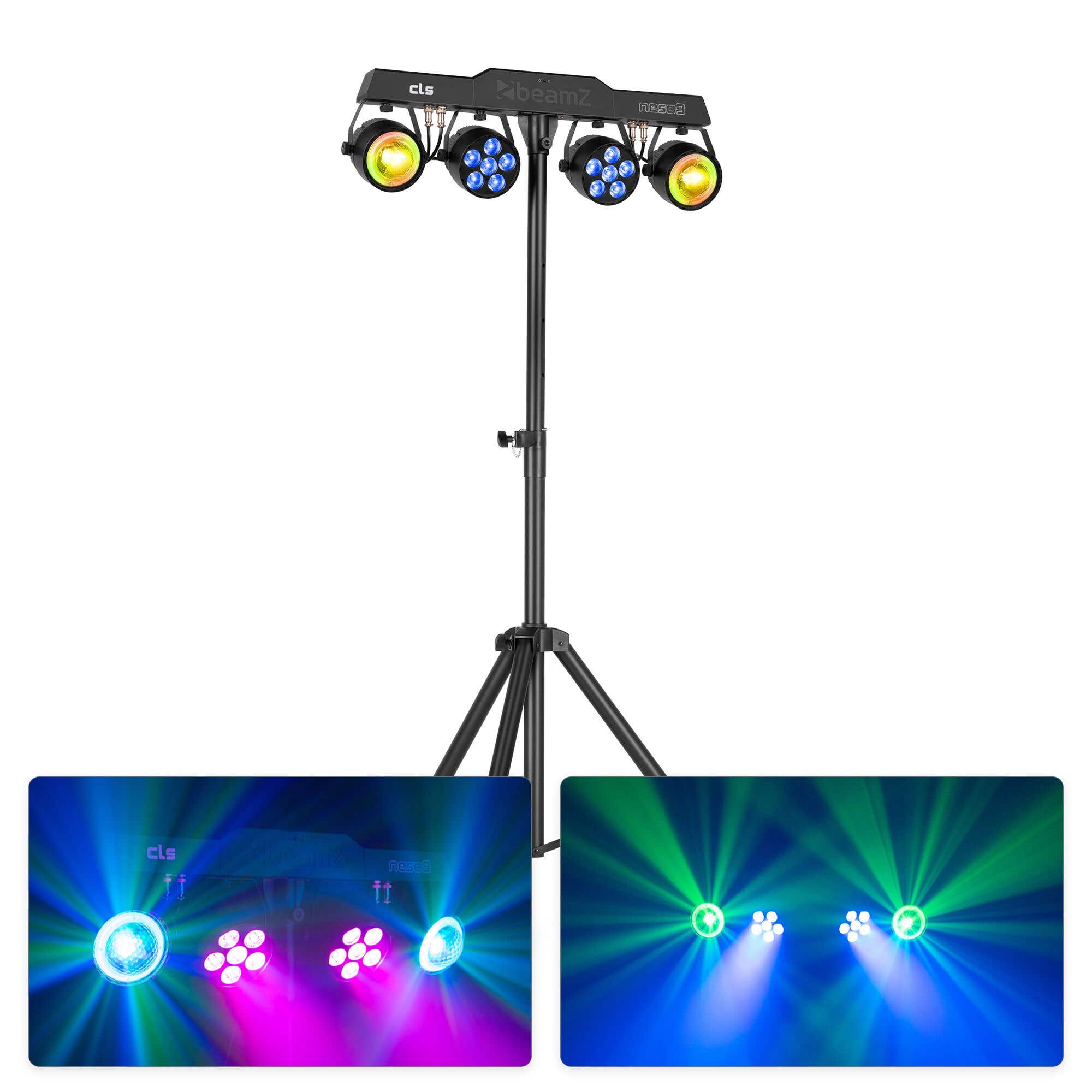 B-Ware - BeamZ CLS Neso9 Party Bar – All in One Partyset mit 2x RGBW LED Par + 2x Jellymoon – Inkl. Stativ