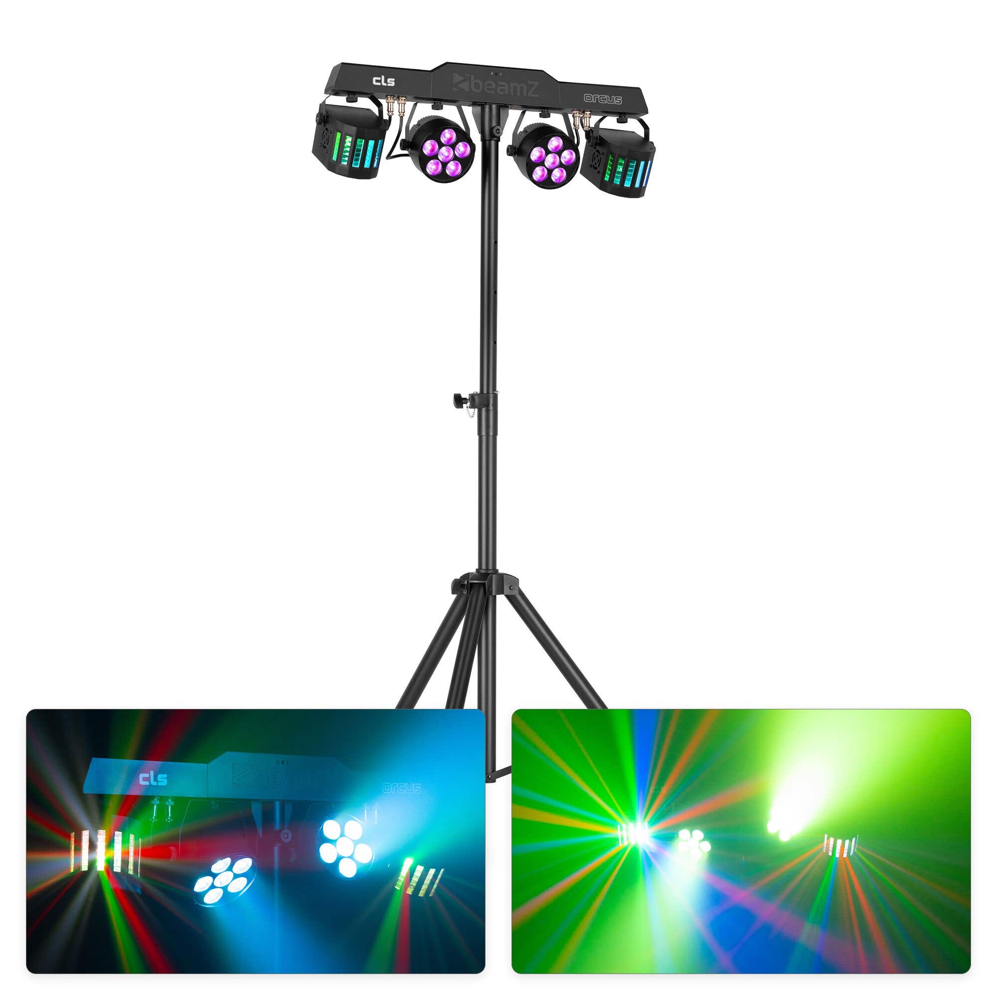 BeamZ CLS Orcus Party Bar – All in One Partyset mit 2x RGBW LED Par + 2x Derby – Inkl. Stativ